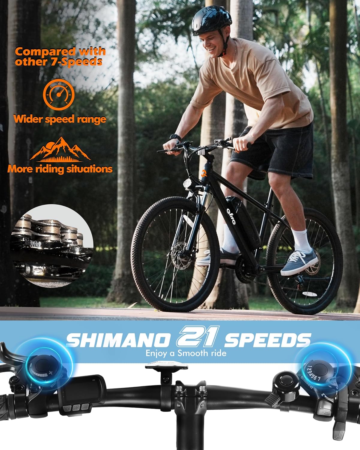 Qlife Electric Bike for Adults/Teens Racer-28MPH 21-Speed Peak 1200W Brushless Motor Adult Electric Bicycles, 48V 10.4Ah Removable Battery Mountain Ebike, Up to 55 Miles, 27.5X2.1 Tire E Bike