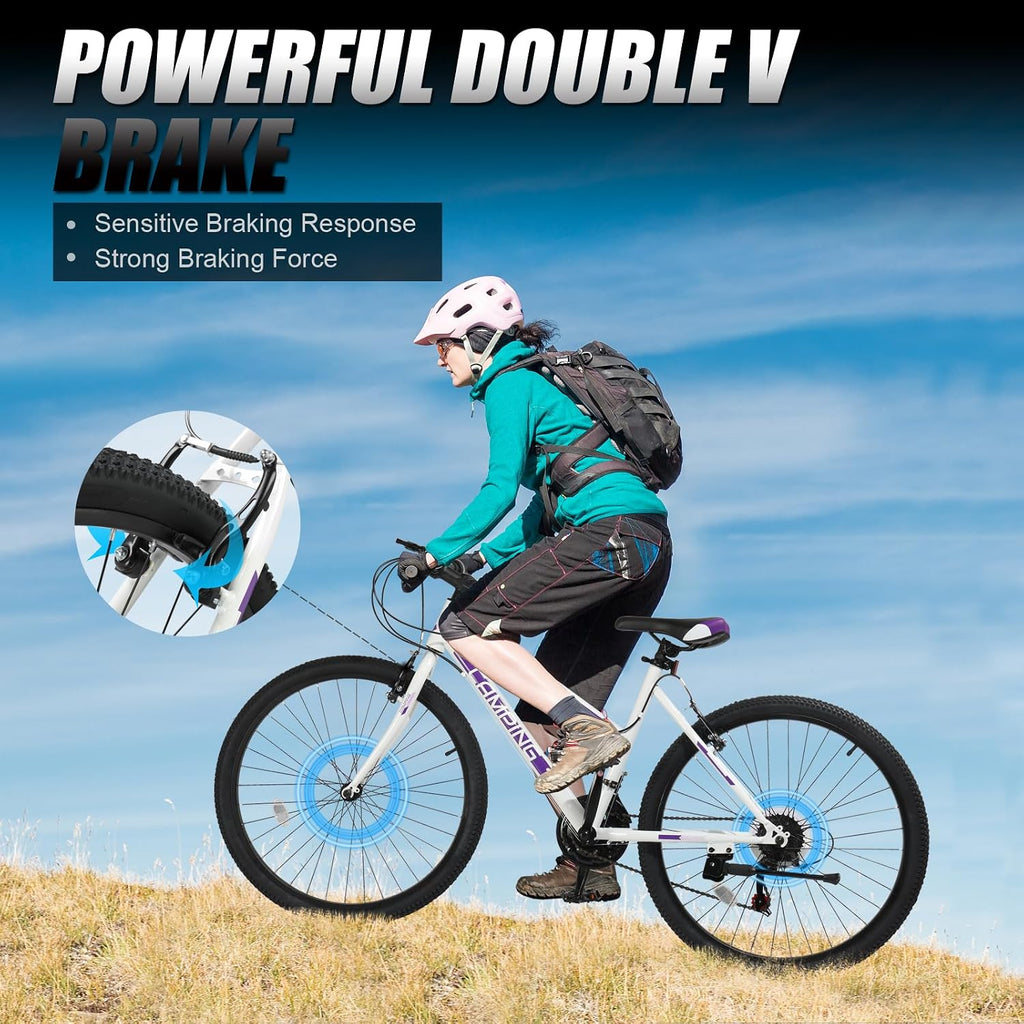 CamPingSurvivals 20/24/26 Inch Mountain Bike for Men/Women, Adult Bicycle with Professional 7 or 21 Speed Shifting, Double Shock Effect, Comfort Saddle and Pretty Look
