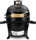 London Sunshine Ceramic BBQ Charcoal Kamado Grill 13 inch Portable Tabletop BBQ Grill with Stainless Steel Grates Black, Black