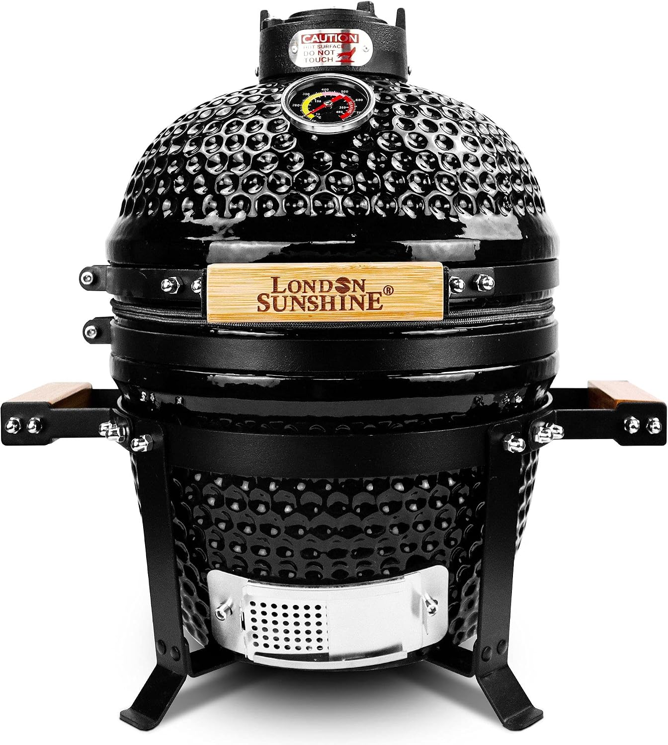 London Sunshine Ceramic BBQ Charcoal Kamado Grill 13 inch Portable Tabletop BBQ Grill with Stainless Steel Grates Black, Black