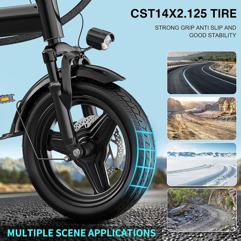 LELEKUAI Electric Bike for Adults and Teens, 520W-560W Motor, 20-24MPH, 32 Miles Range, 48V 10Ah Battery, 3-Level Pedal Assist, 14' Foldable Mini Electric Bicycle, UL 2849 Certified