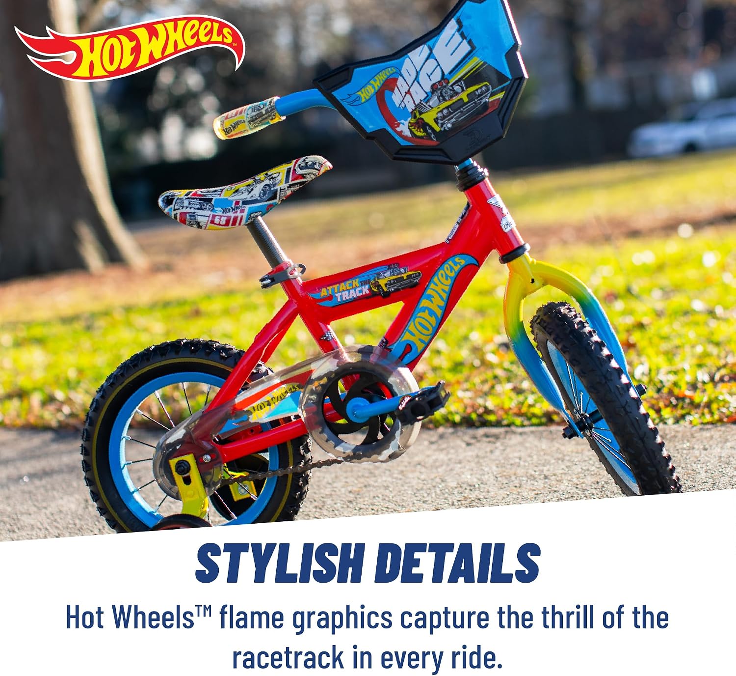 Dynacraft Hot Wheels Boys BMX Bikes Sizes 12' - 18' for Ages 3-9 Years in red, Black, with Handlebar rev Grip Play Feature