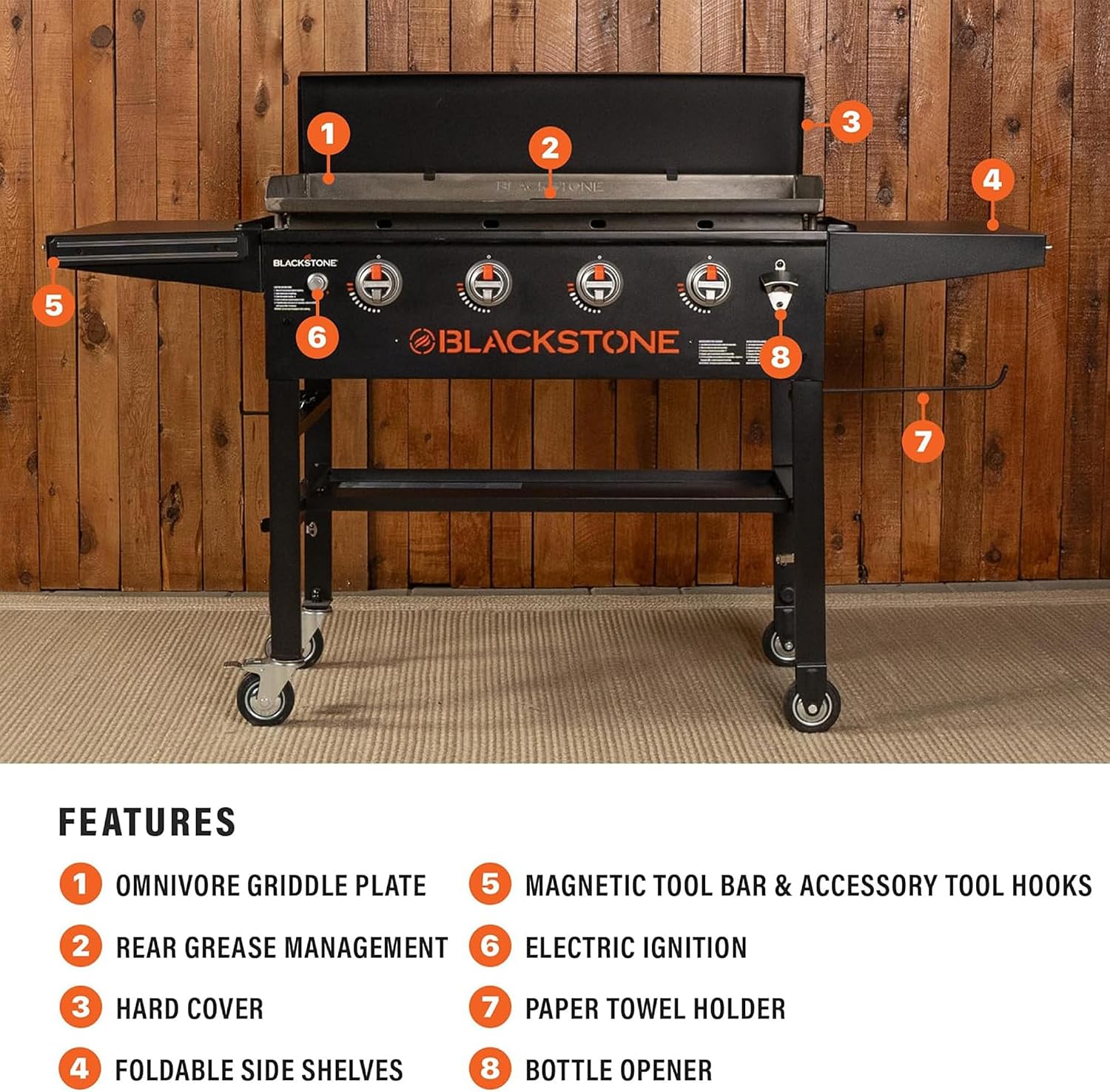 Blackstone Omnivore Outdoor Flat Top Gas Griddle w/Hard Cover, 36' - for Breakfast, BBQ & Grilling w/Steel Cooking Surface, Folding Side Shelves, Rear Grease System & Push-Button Ignition