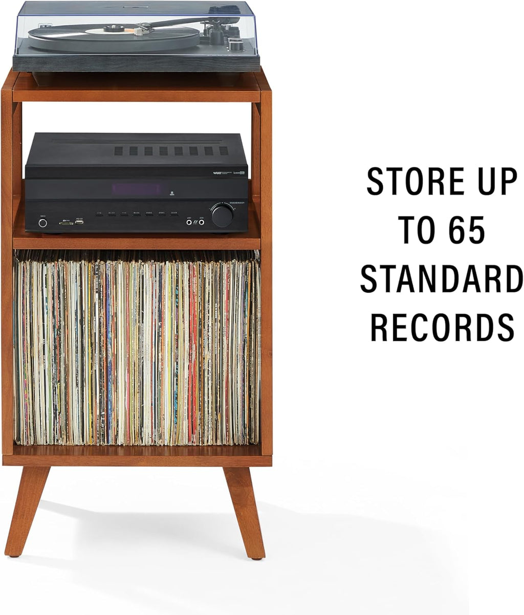Crosley Furniture Asheville Mid-Century Modern Media Console Record Player Stand, Storage for Vinyl Records, Walnut