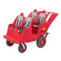 Angeles Bye Bye Buggy 4 Passenger Stroller, Sturdy Daycare Stroller with Fat Tires, Easy-to-Fasten Safety Buckles, Parking Brake, & 360 Pivoting Wheels, Red