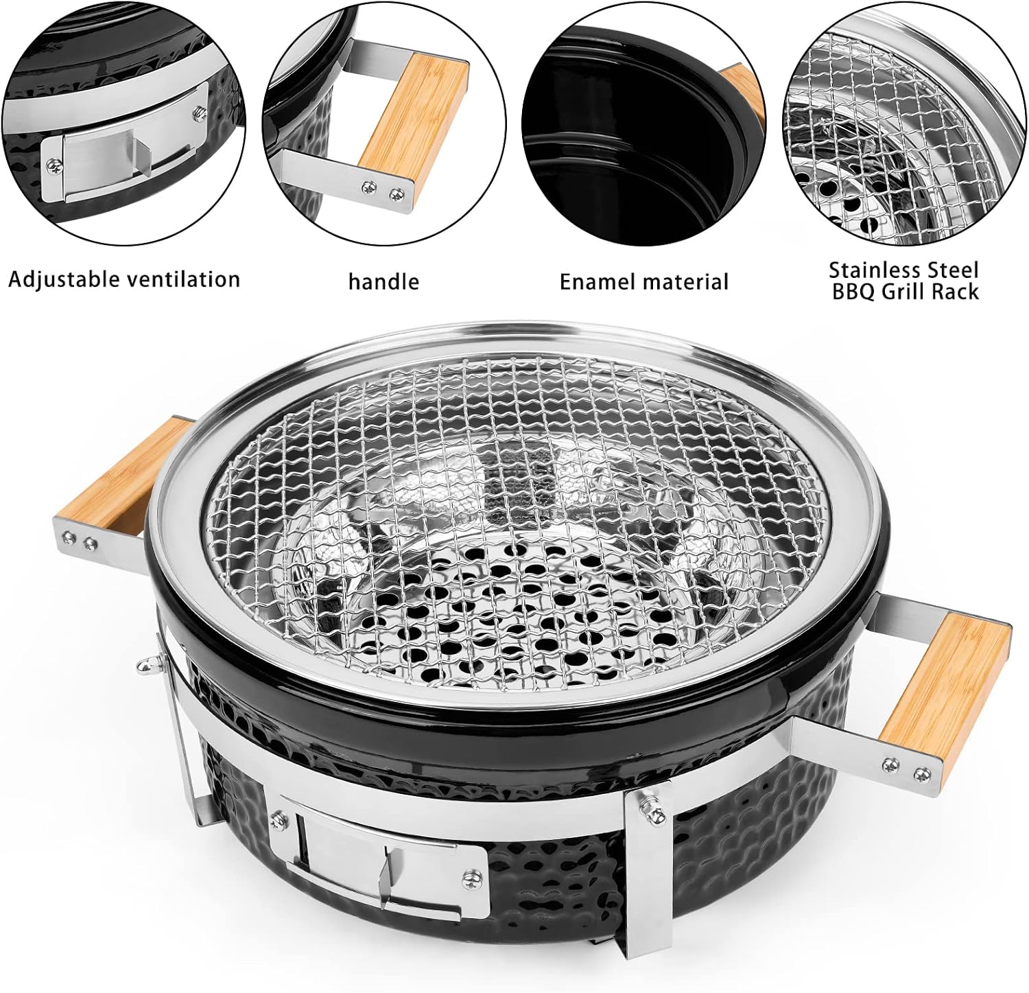 ONLYFIRE GRILLS Ceramic Hibachi Charcoal Grill with Grid Lifter, 14' Portable BBQ Yakitori Grill with Stainless Steel Grate for Outdoor Patio Backyard Barbecue Cooking, GS305
