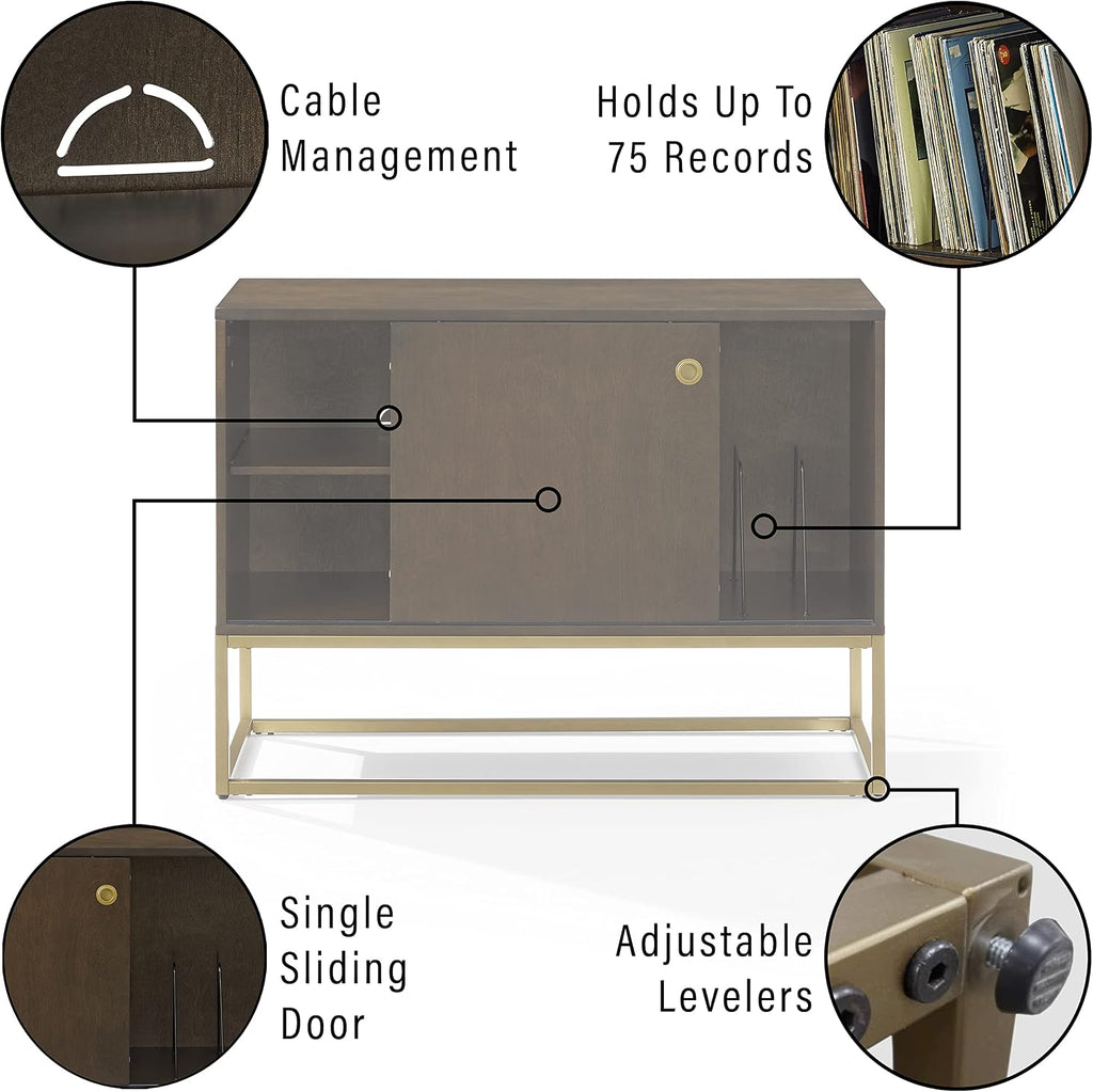 Crosley Furniture Byron Media Console and Record Player Stand with Storage for Vinyl Records, Dark Brown/Gold
