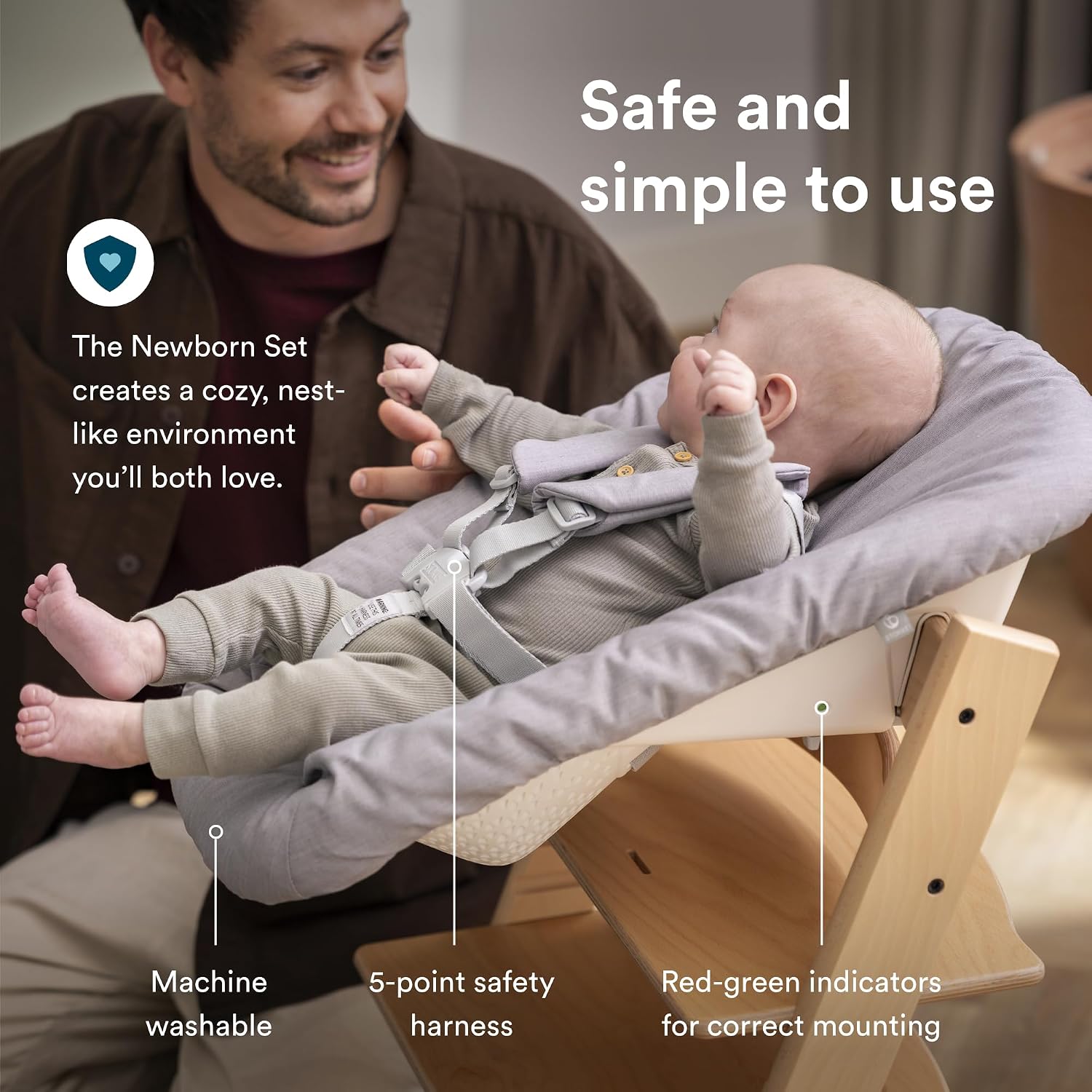 Tripp Trapp Chair from Stokke (White) + Tripp Trapp Newborn Set (Grey) - Cozy, Safe & Simple to Use - for Newborns Up to 20 lbs