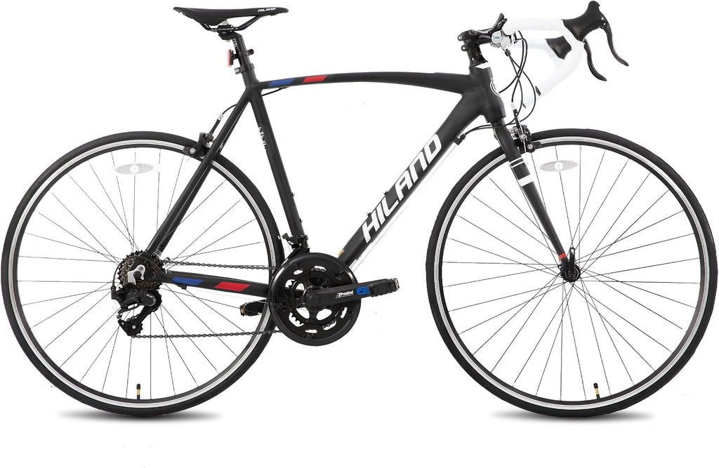 HILAND 14 Speeds 700C Road Bike, Light Weight Aluminum Frame Sport Bike, Racing Bike for Men Women Adult Bicycle 57 CM Frame Black