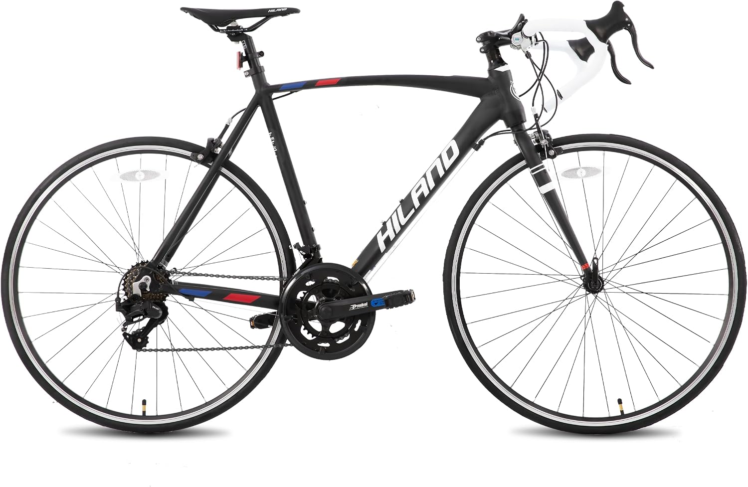 HILAND 14 Speeds 700C Road Bike, Light Weight Aluminum Frame Sport Bike, Racing Bike for Men Women Adult Bicycle 57 CM Frame Black
