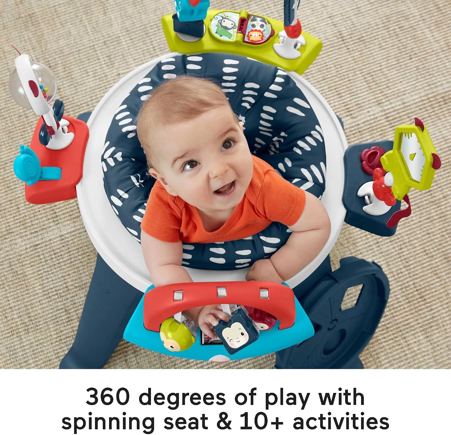 Fisher-Price 3-in-1 Spin & Sort Infant Activity Center and Toddler Play Table, Navy Dashes- Unisex