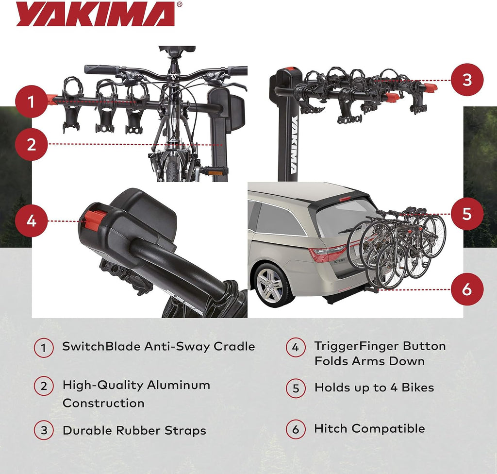 YAKIMA, DoubleDown 4 Tilting Hitch-Mounted Bike Rack for Cars, SUVs, Trucks and More, Fits 1.25' and 2' Hitches, Carries 4 Bikes