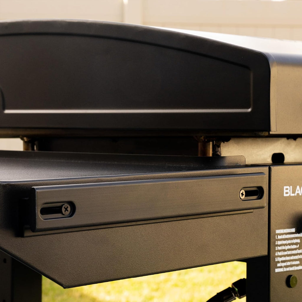 Blackstone Original 28' Griddle, Outdoor Cooking Station with Built-In Hood, Black - Includes Extendable Side Shelves and Caster Wheels
