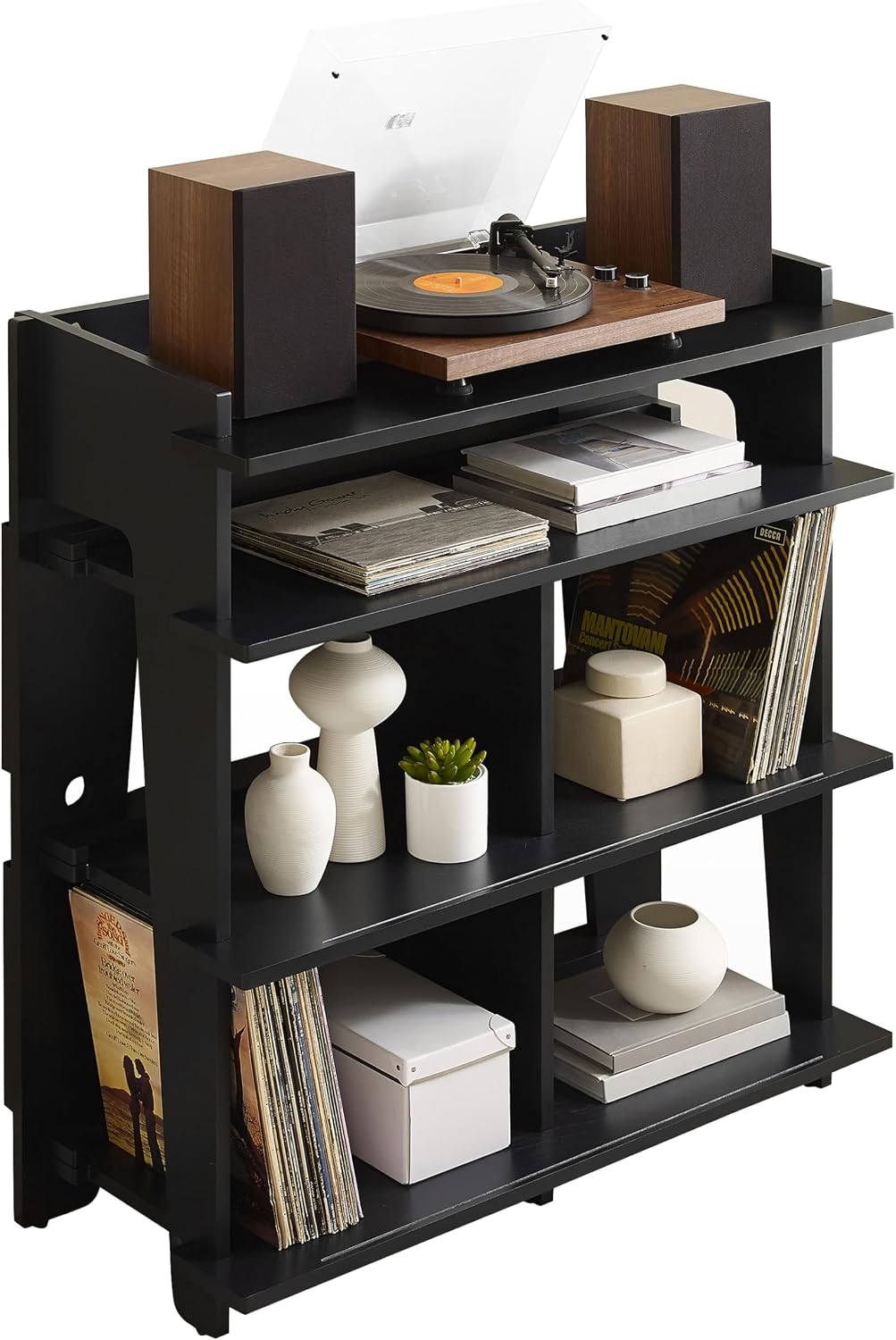 Crosley Furniture Soho Media Console, Record Player Stand with Vinyl Storage, Modern Home Organizer, Black