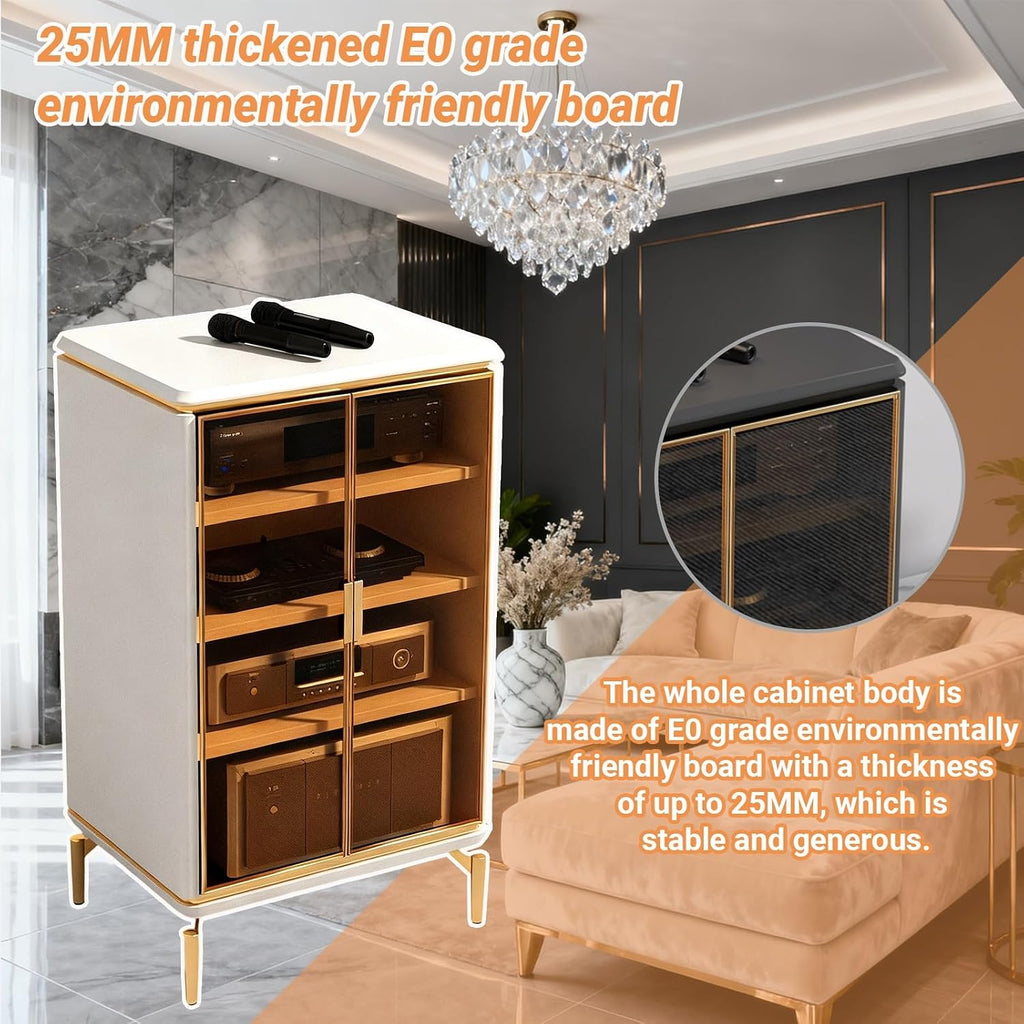 Audio Rack Cabinet HiFi Rack Corner Entertainment Center Media Cabinet with Glass Door Component Storage and Collection Display(Black,60 * 55 * 95cm/23 * 21 * 37in)