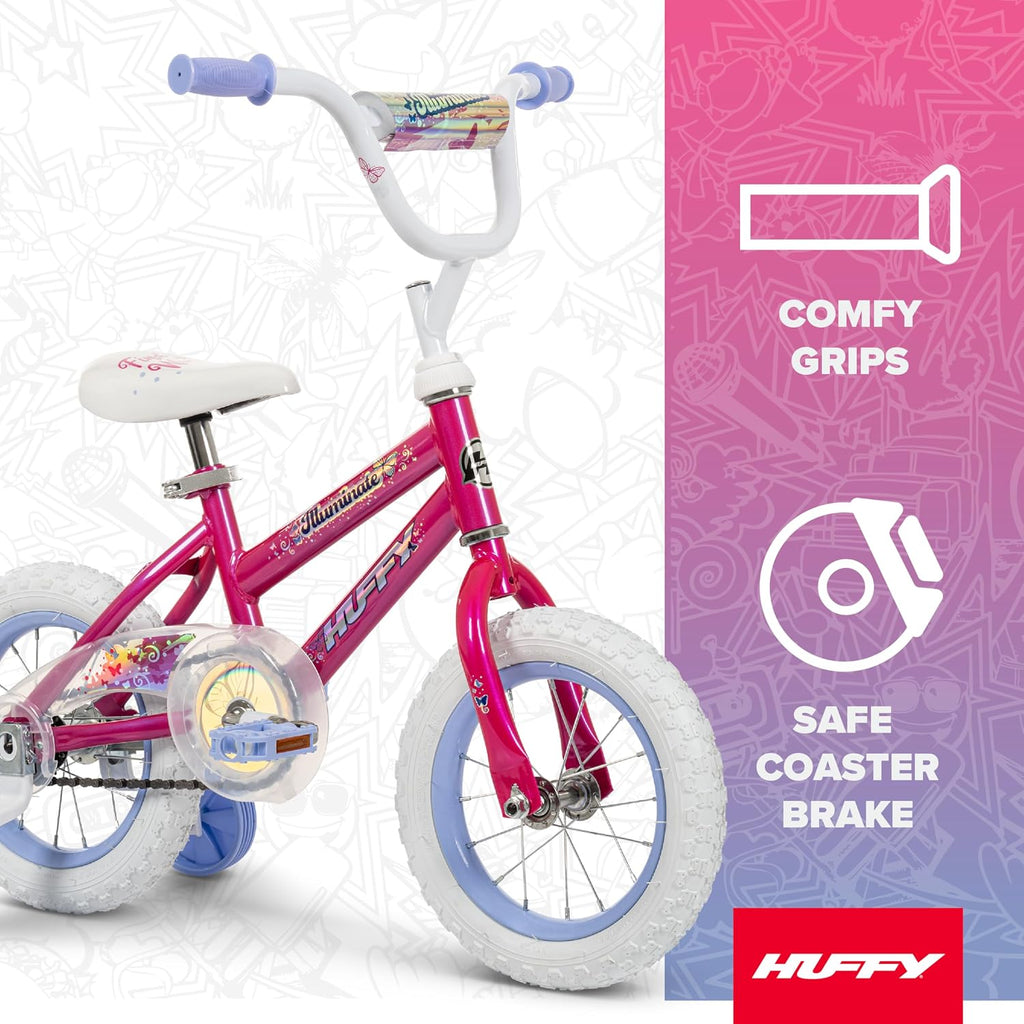 Huffy Illuminate Bike for Girls, 12/16/20 Inch Size Options, Ages 3+ Years Old, Removable Training Wheels (12' and 16' Only), Multiple Color Options, Easy Assembly, Adjustable Seat, Durable