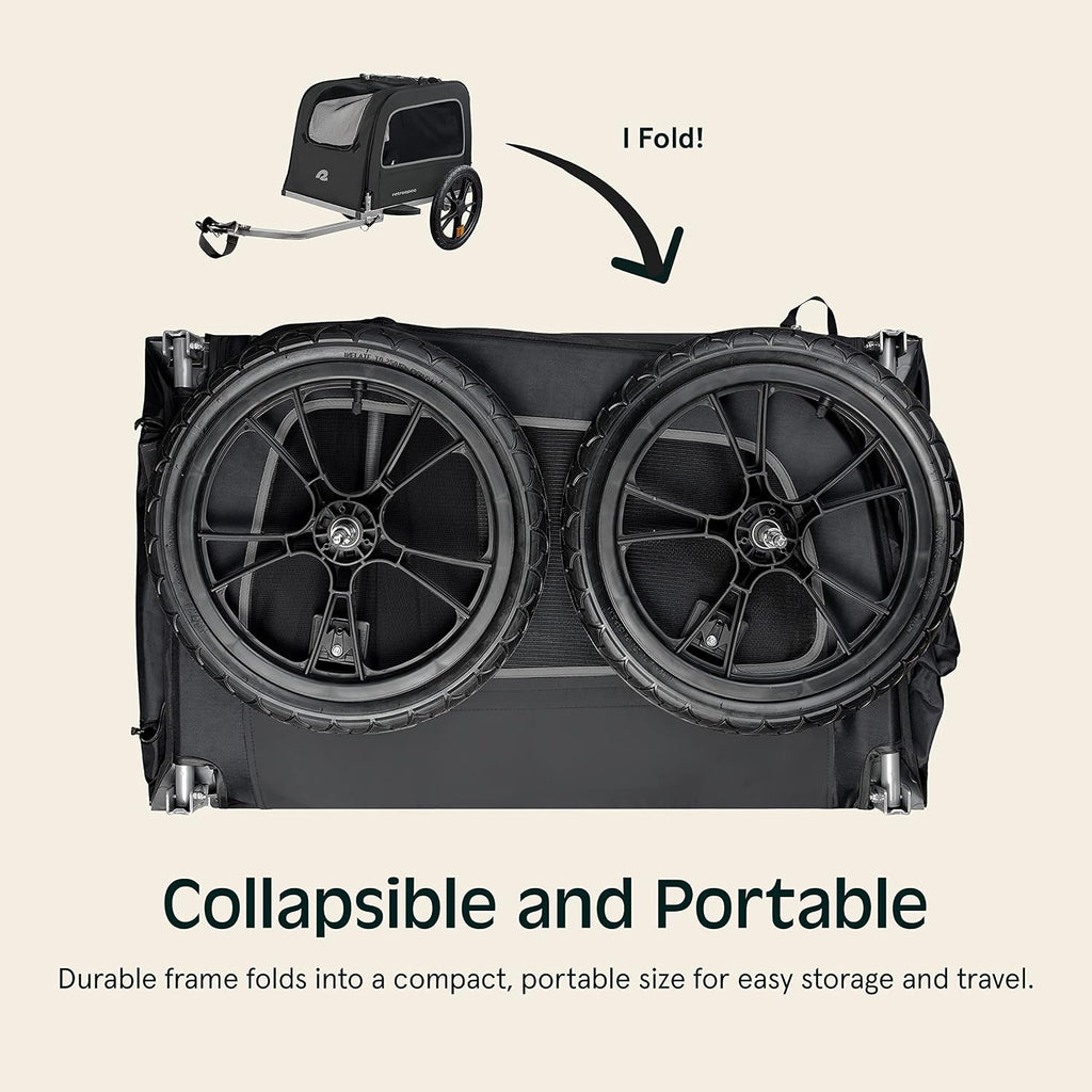 Retrospec Rover Waggin' Pet and Dog Bike Trailer with Weather-Resistant Canopy & Mesh Shield - Foldable Frame, 16in Wheels with Storage Pouch & Internal Safety Leash Supports up to 50 lbs