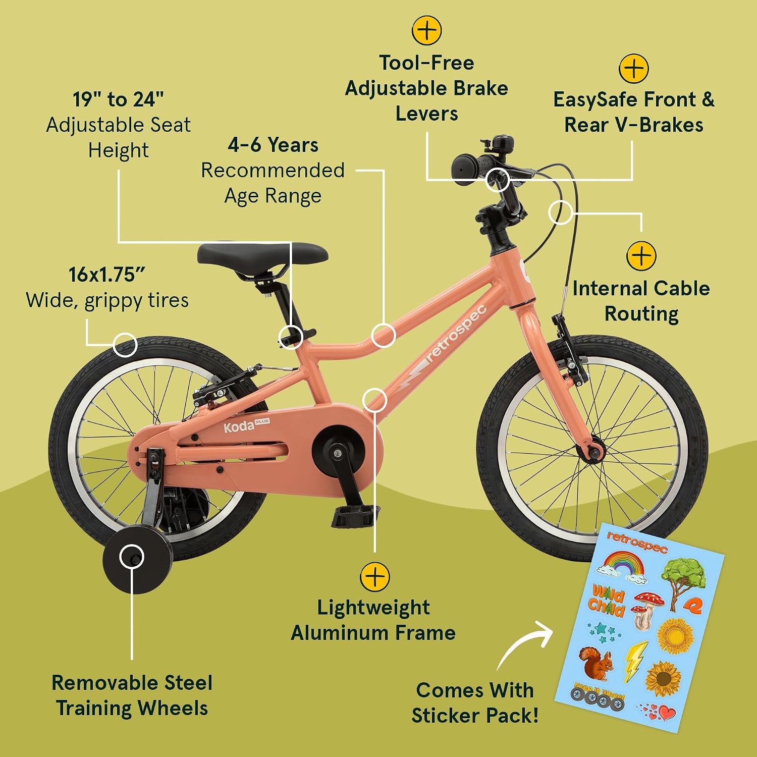 Retrospec Koda Plus Kids Bike for Boys & Girls Ages 4-6 Years - Children's Bicycle, Adjustable Seat & Handlebars