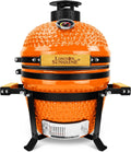 Upgraded 13 inch Ceramic Kamado Grill with Waterproof Air Vent Cap | Portable Tabletop Charcoal BBQ Grill Smoker for Outdoor Cooking, Patio, Camping | Orange