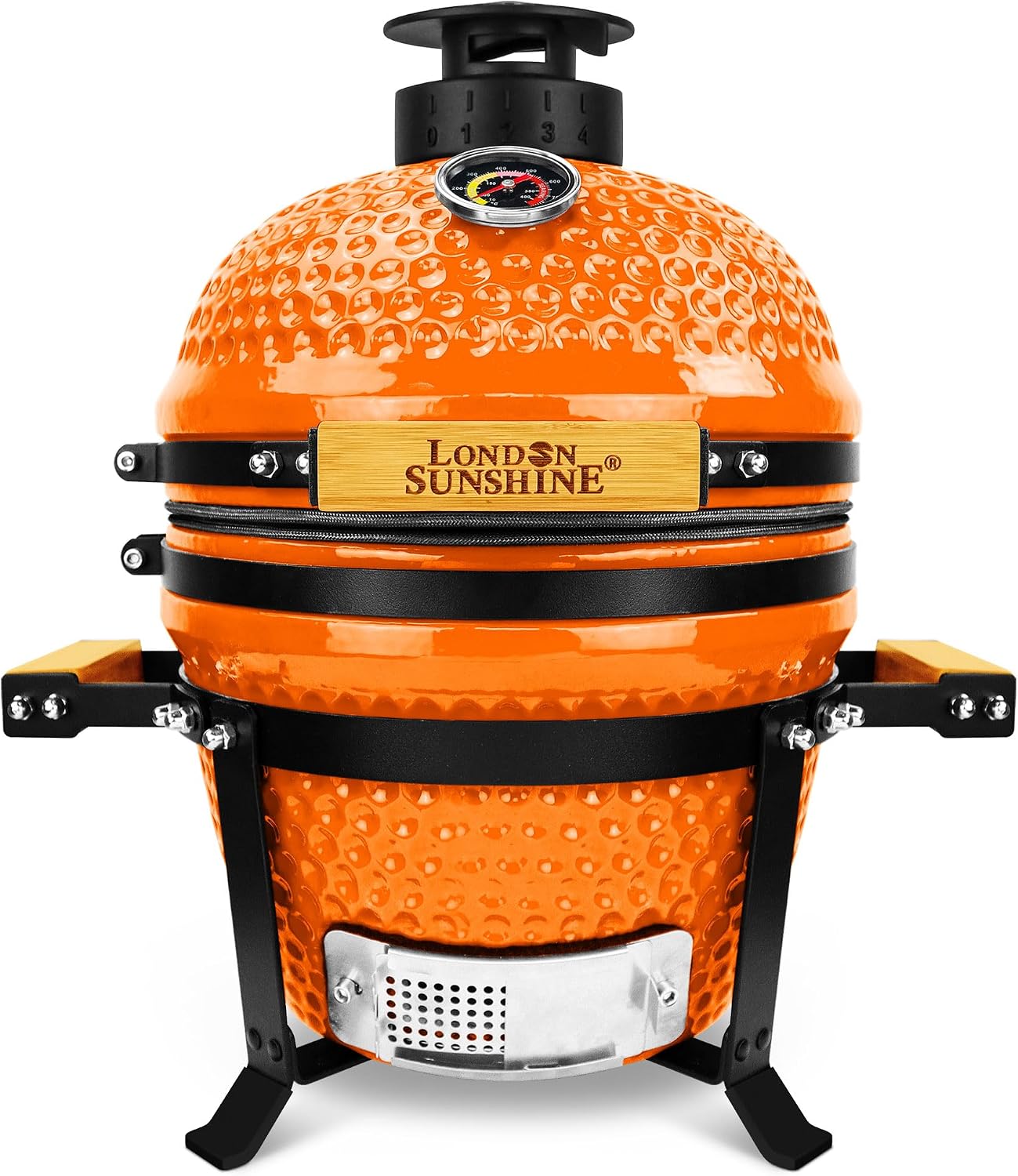 Upgraded 13 inch Ceramic Kamado Grill with Waterproof Air Vent Cap | Portable Tabletop Charcoal BBQ Grill Smoker for Outdoor Cooking, Patio, Camping | Orange