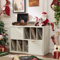 LEYAOYAO Large Record Player Stand with Vinyl Storage Up to 450 Albums, Wood Fluted Record Storage Accent Cabinet, Modern Stereo Media Cabinets, Wide Turntable Stand for Living Room, Antique White