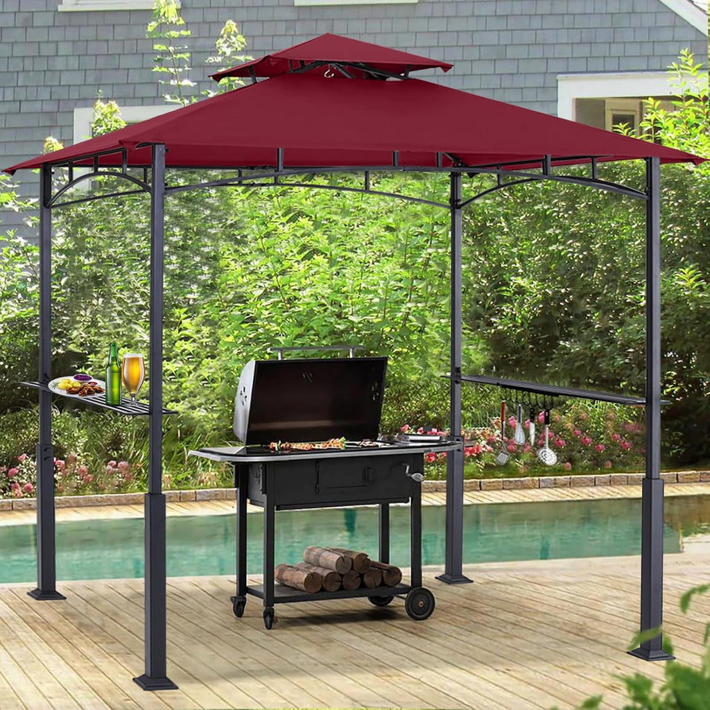 ABCCANOPY 8x5 Grill Gazebo - Outdoor BBQ Canopy Shelter with Led Light for Patio Backyard Grilling (Burgundy)