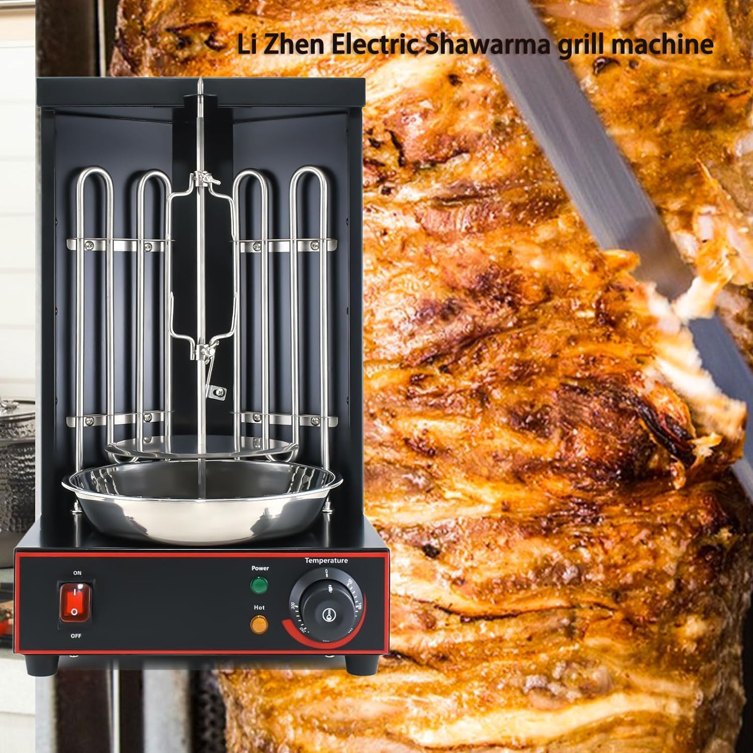 Electric Vertical Rotisserie Shawarma Broiler Kebab Grill Machine Al Pastor Rotating Grill with Temperature Chime,(Patented Product)