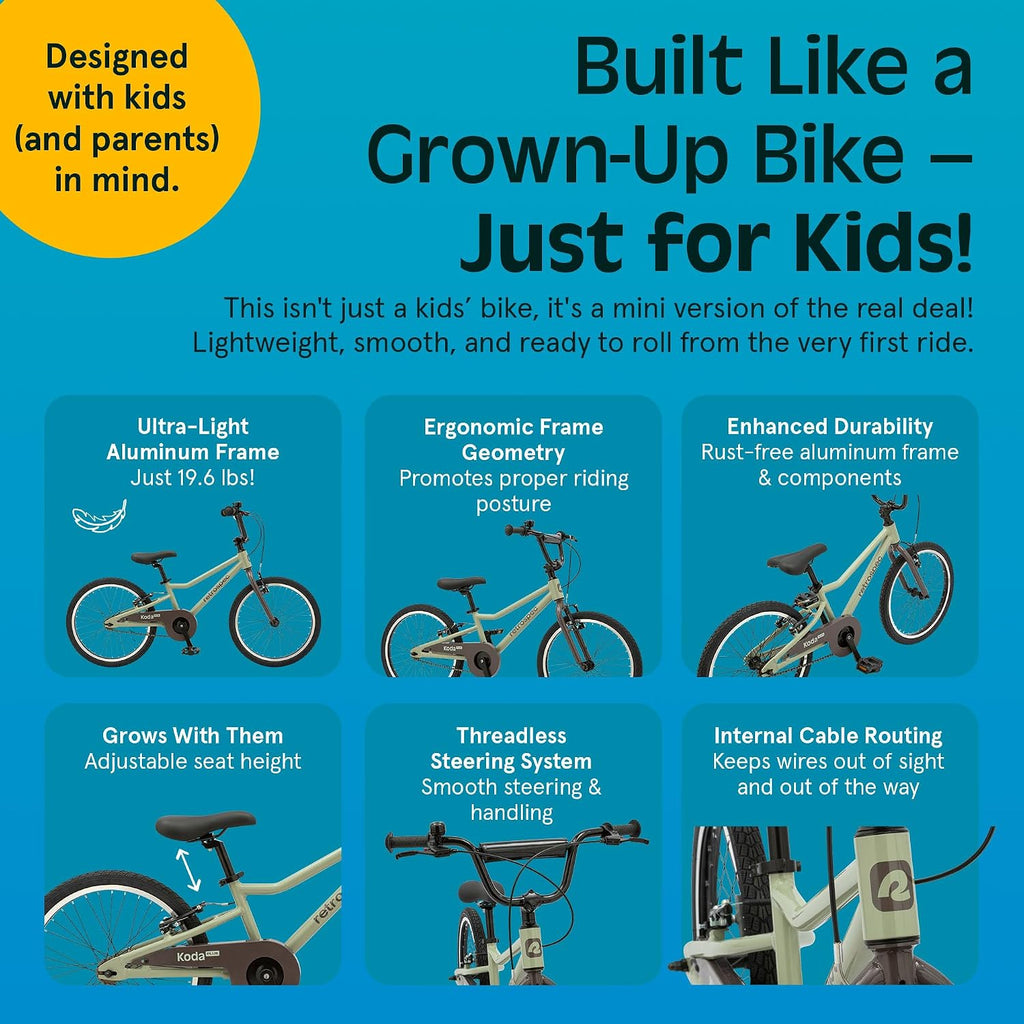 Retrospec Koda Plus Kids Bike for Boys & Girls Ages 6-8 Years - Children's Bicycle, Adjustable Seat & Handlebars