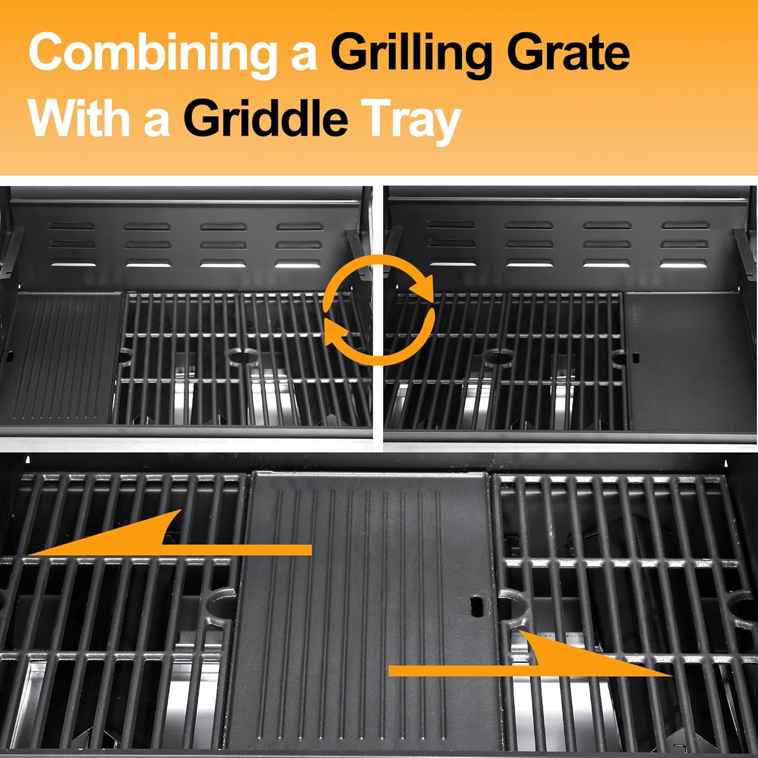 49000 BTU Output Propane Gas Grill with Side Burner and 4 Main Burners - Double-layer Stainless Steel Lid, Cast Iron Grids and Plate, Easy-Clean Grease Management for Perfect BBQs