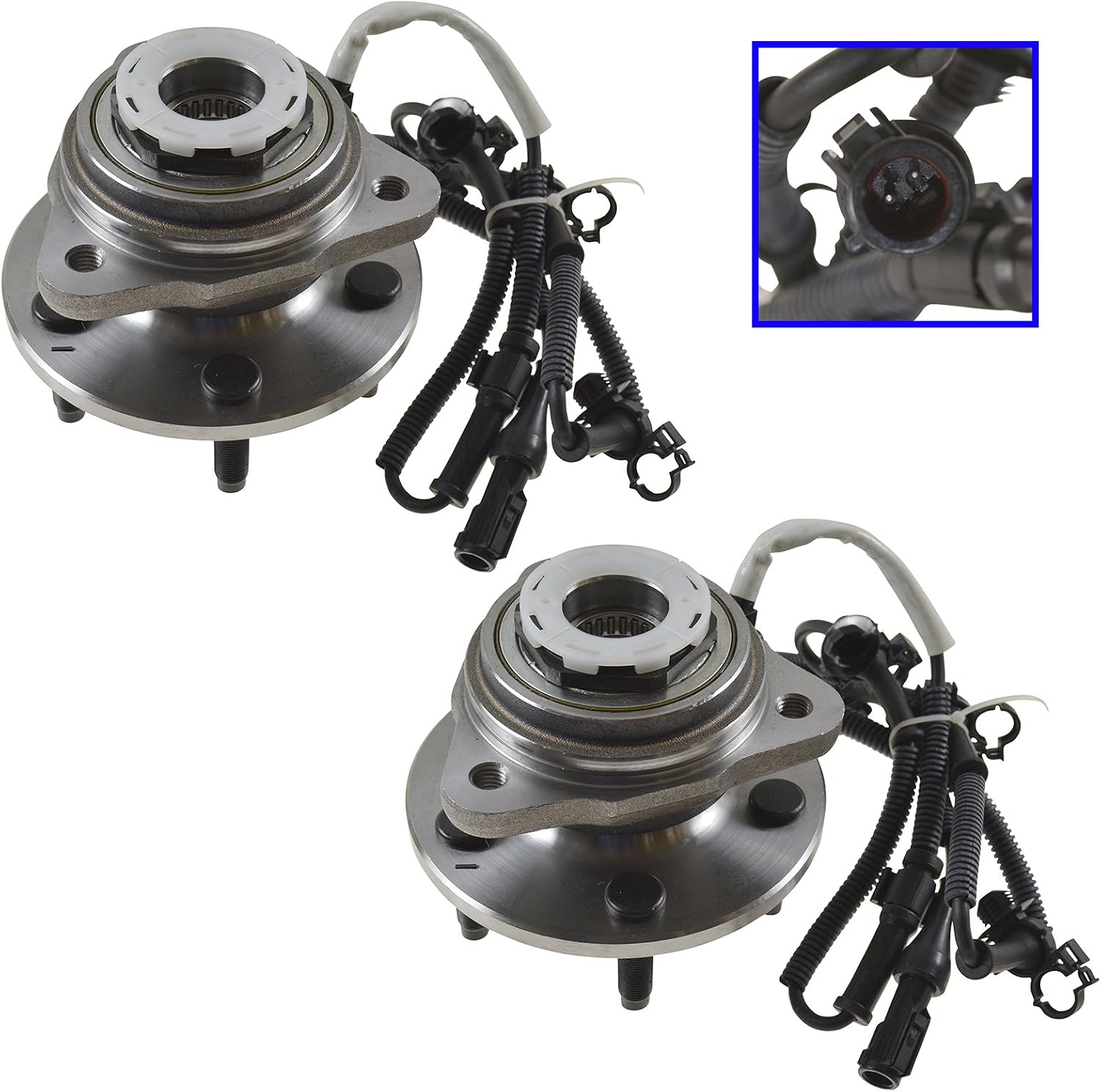 TRQ Front Wheel Bearing and Hub Assembly Set 2 Piece Compatible with 98-99 Ford Ranger Driver and Passenger Side 4WD 4 Wheel ABS 2000 Ranger Driver and Passenger Side 4 Wheel ABS Pulse Vacuum Hubs