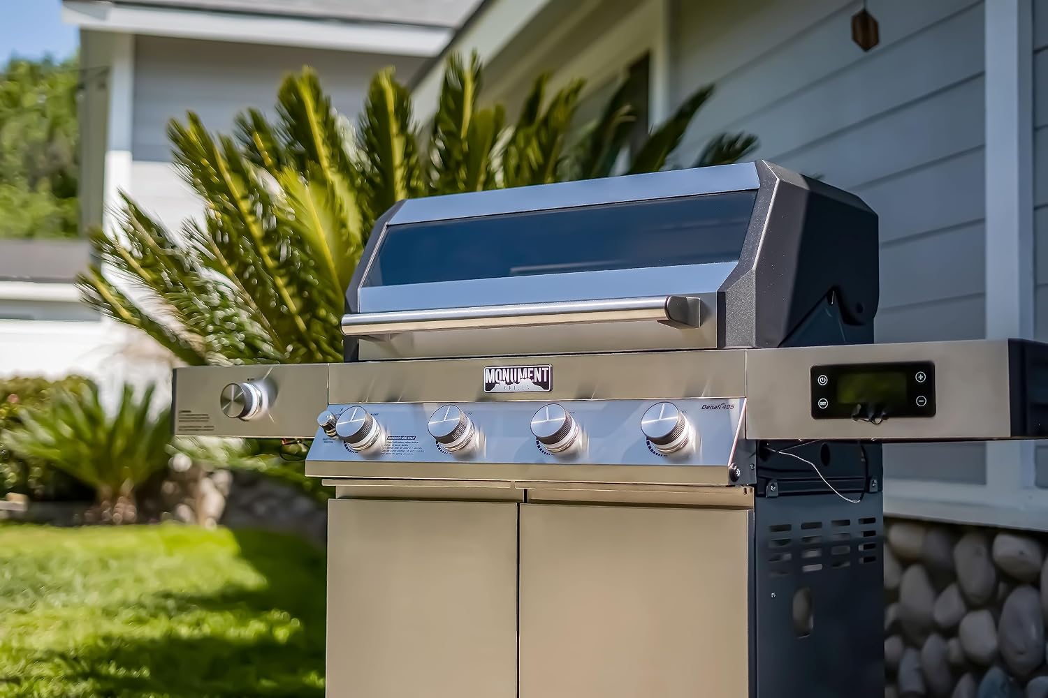 Monument Grills Denali Series, 4+1 Liquid Propane Gas Smart BBQ Grill, 4 Burners & 1 Side Burner, Denali 405 Stainless Steel with Smart technology, Knob Controls, Outdoor Use