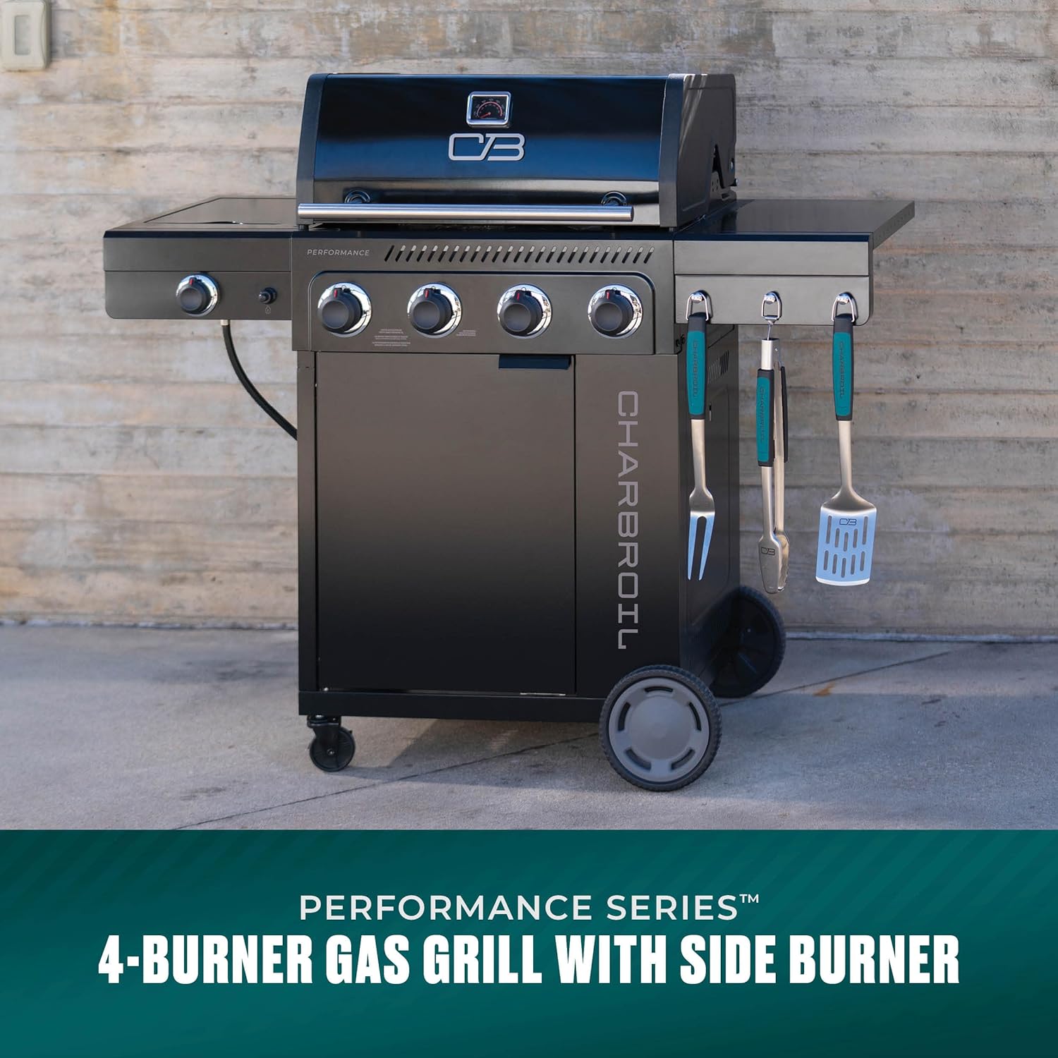 Charbroil Performance Series 4-Burner Gas Grill Cabinet with Side Burner, Black - 463253925