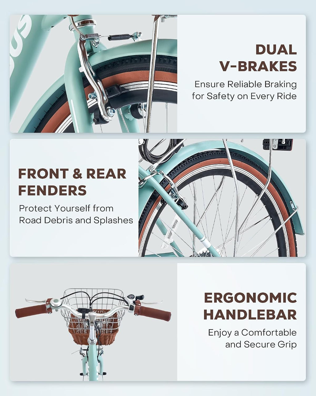 VIRIBUS Womens Cruiser Bike, 7 Speed Beach Cruiser Bike for Women, 26 inch Women Bicycle with Rattan Basket, City Commuter Vintage Retro Step Through Bicycle for Female Ladies Seniors, 330 Lb.