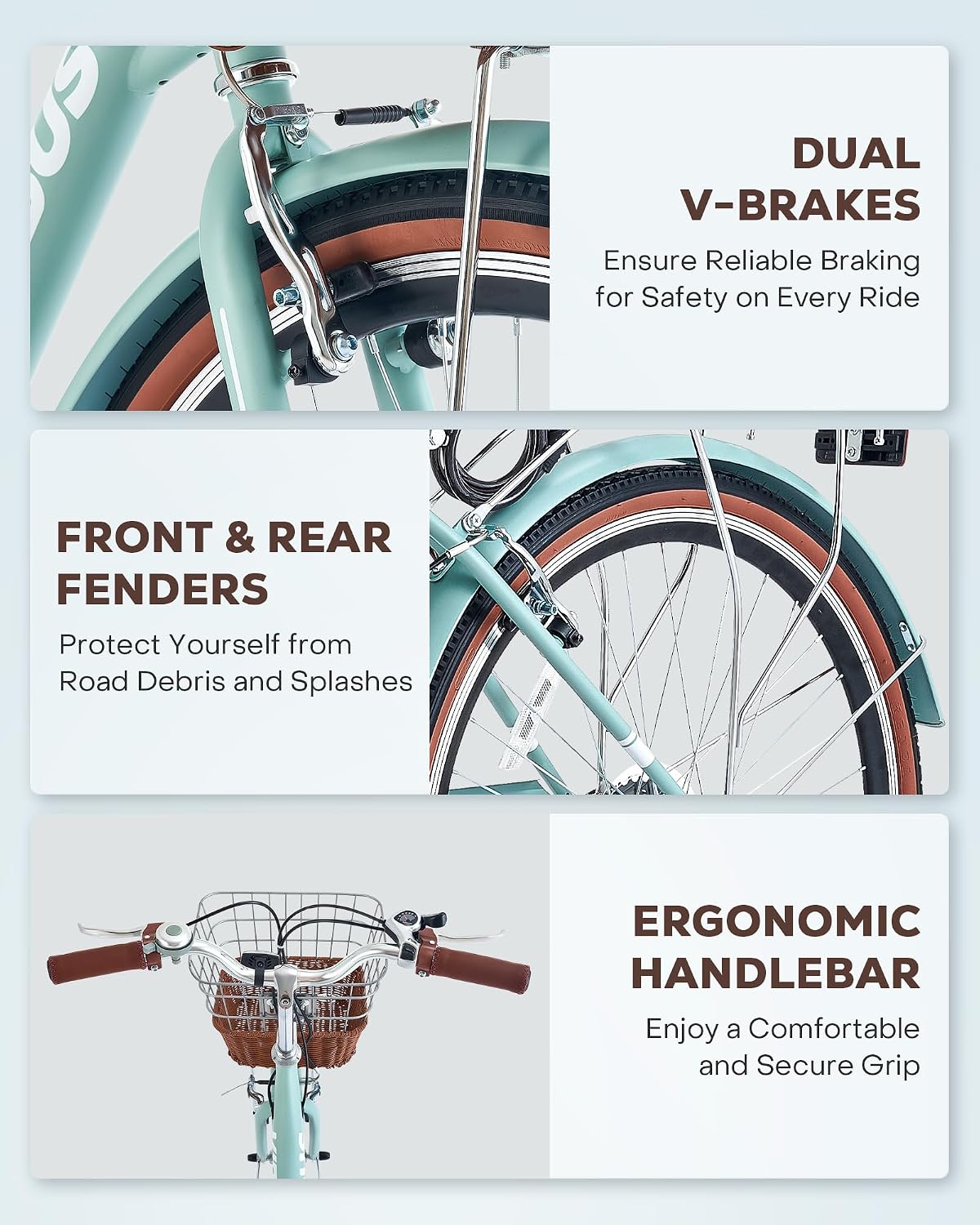 VIRIBUS Womens Cruiser Bike, 7 Speed Beach Cruiser Bike for Women, 26 inch Women Bicycle with Rattan Basket, City Commuter Vintage Retro Step Through Bicycle for Female Ladies Seniors, 330 Lb.
