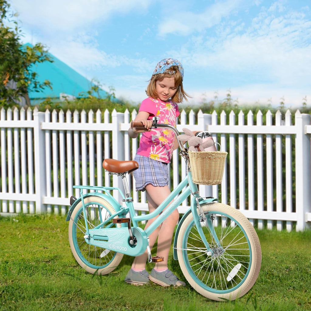 20 Inch Girls Bike, Single Speed Kids' Bicycles with Basket and Kickstand, Kids Beach Cruiser Bike for Girls, Adjustable Seat, Multiple Colors