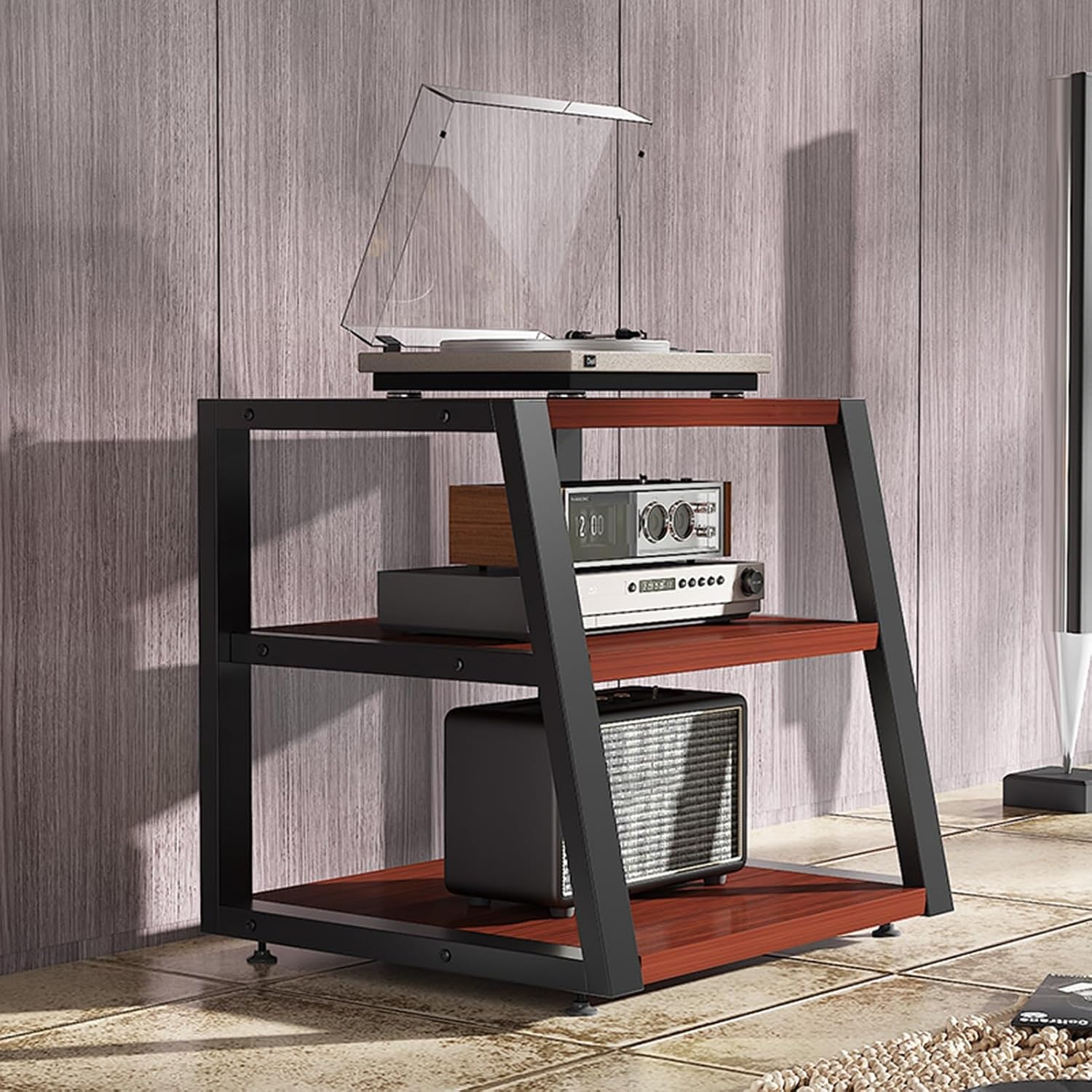 Red AV Cabinet - 60cm Media Stand & Audio Rack for Home/Office/Theater - Stereo Cabinet & Audio Tower for DVD Players, Stylish Storage Solution