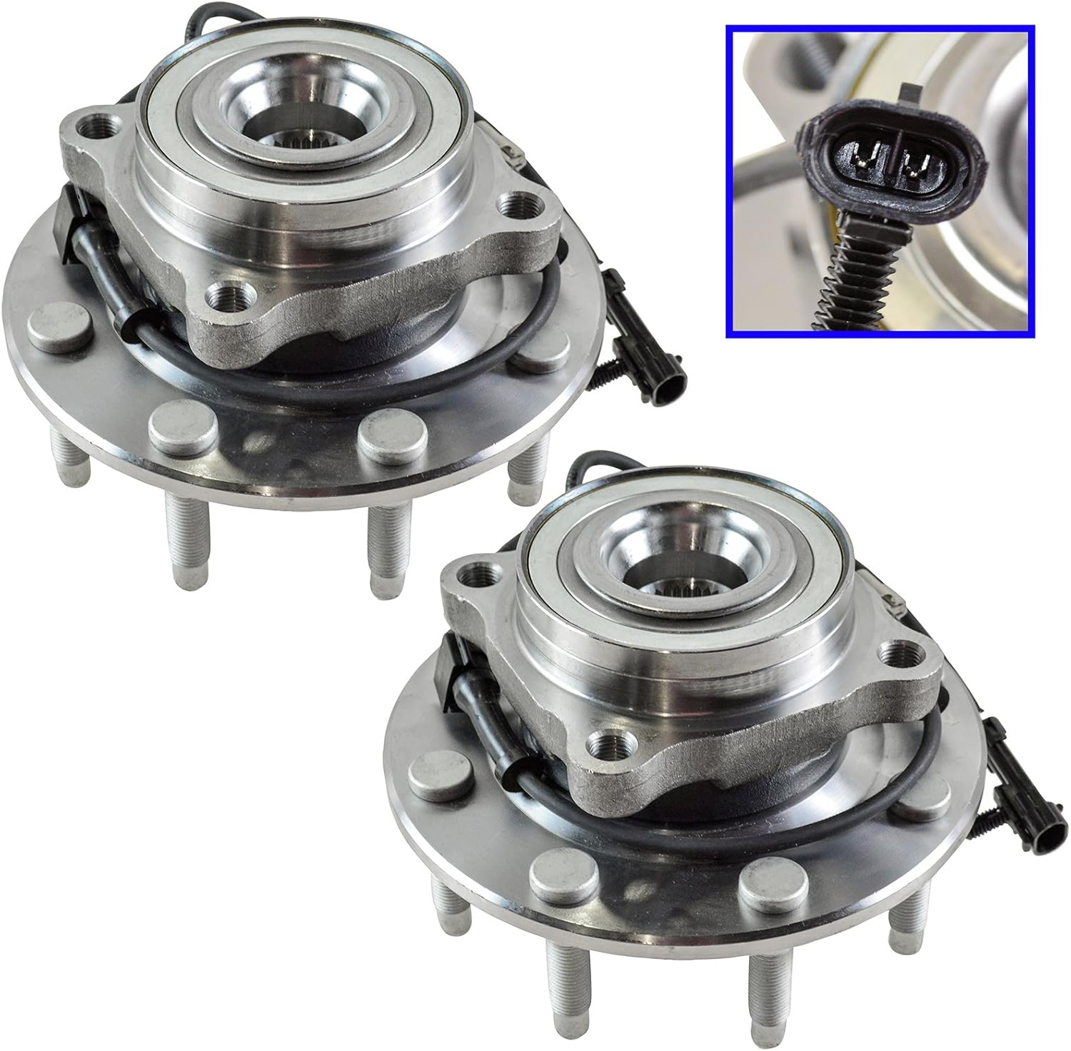 TRQ Front Left and Right Wheel Bearing and Hub Assembly 2 Piece Set for 4 Wheel Drive 8 Lug Models ONLY Compatible with 99-07 Silverado/Sierra 2500HD/3500HD 4x4 8 Lug Models