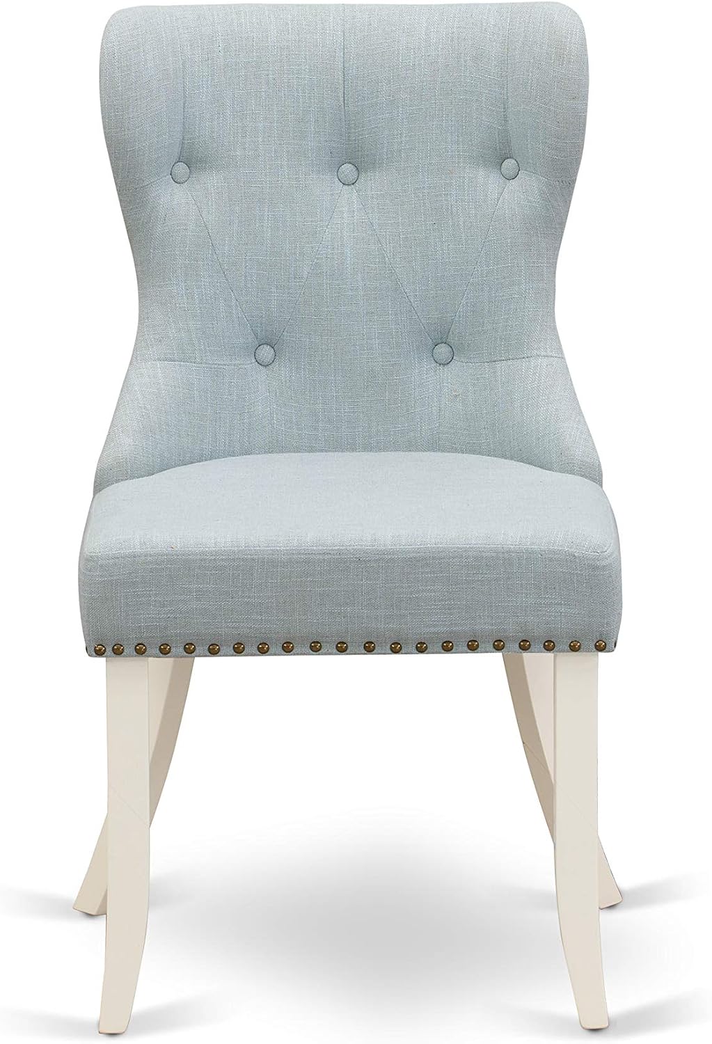 East West Furniture DLSI3-WHI-15 3 Piece Dining Room Furniture Set Contains a Round Dining Table with Dropleaf and 2 Baby Blue Linen Fabric Upholstered Chairs, 42x42 Inch, Linen White