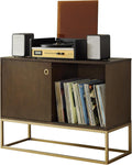 Crosley Furniture Byron Media Console and Record Player Stand with Storage for Vinyl Records, Dark Brown/Gold