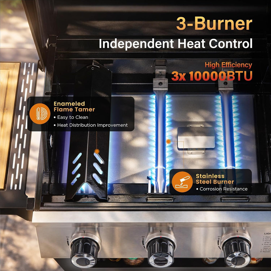 Sophia & William 3-Burner Gas and Charcoal Grill Combo with Offset Smoker - Dual Fuel BBQ Grill, 840 sq. in. Cooking Area, Heavy Duty Propane Barbecue for Outdoor Patio Cooking, Black