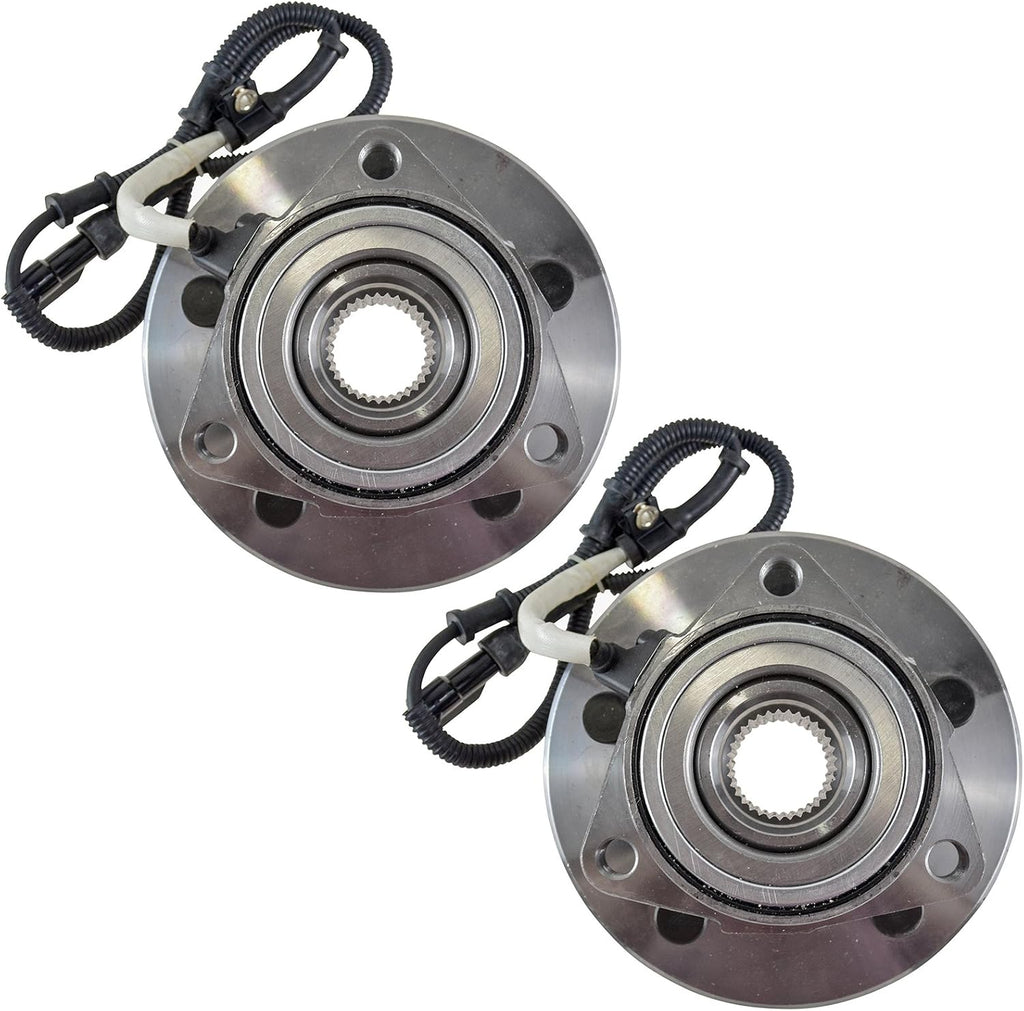 TRQ Front Left and Right Wheel Bearing and Hub Assembly Set 2 Piece Compatible with 1997-99 Ford Expedition 2000 1998-99 Lincoln Navigator 4WD Models