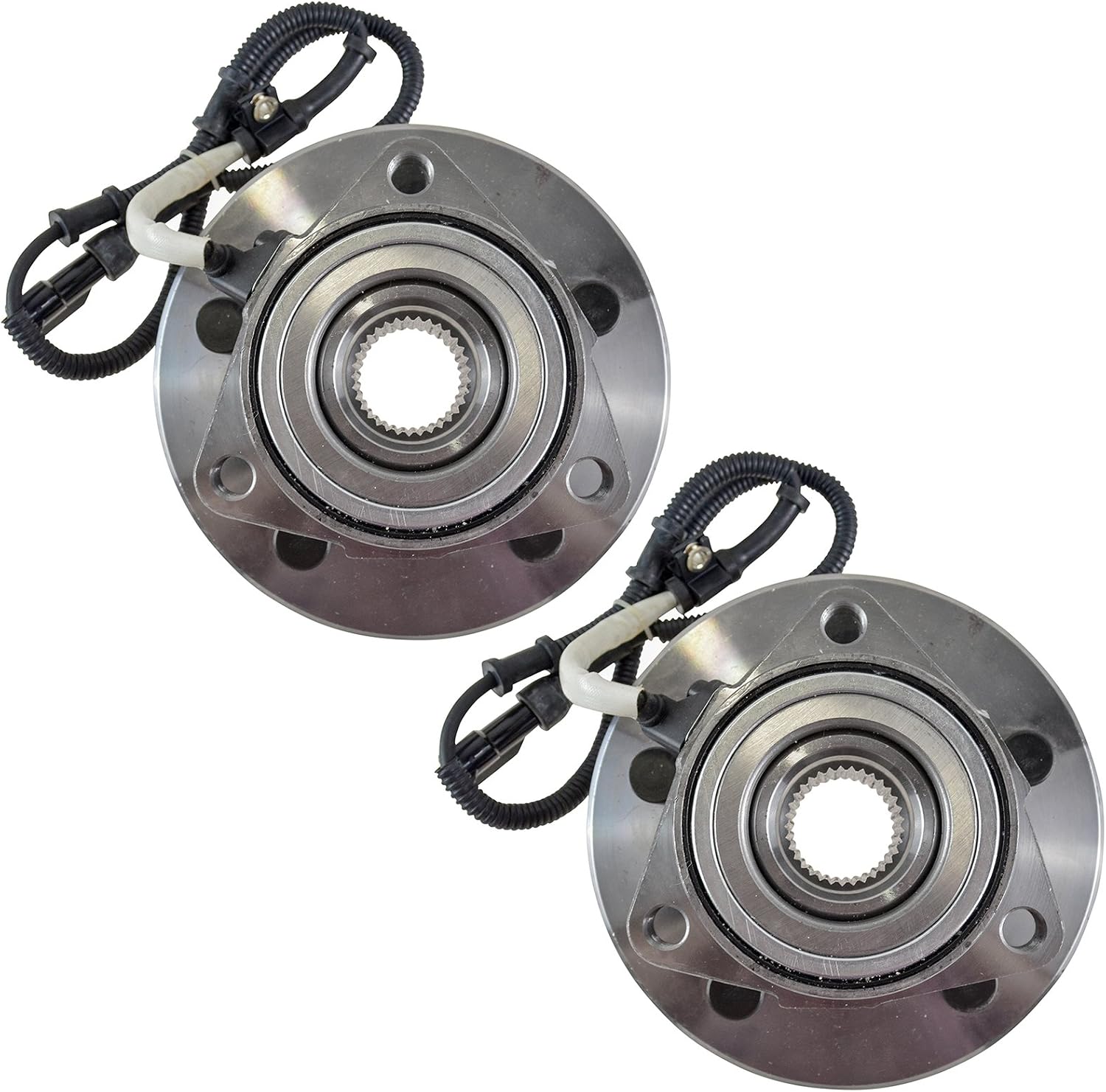 TRQ Front Left and Right Wheel Bearing and Hub Assembly Set 2 Piece Compatible with 1997-99 Ford Expedition 2000 1998-99 Lincoln Navigator 4WD Models
