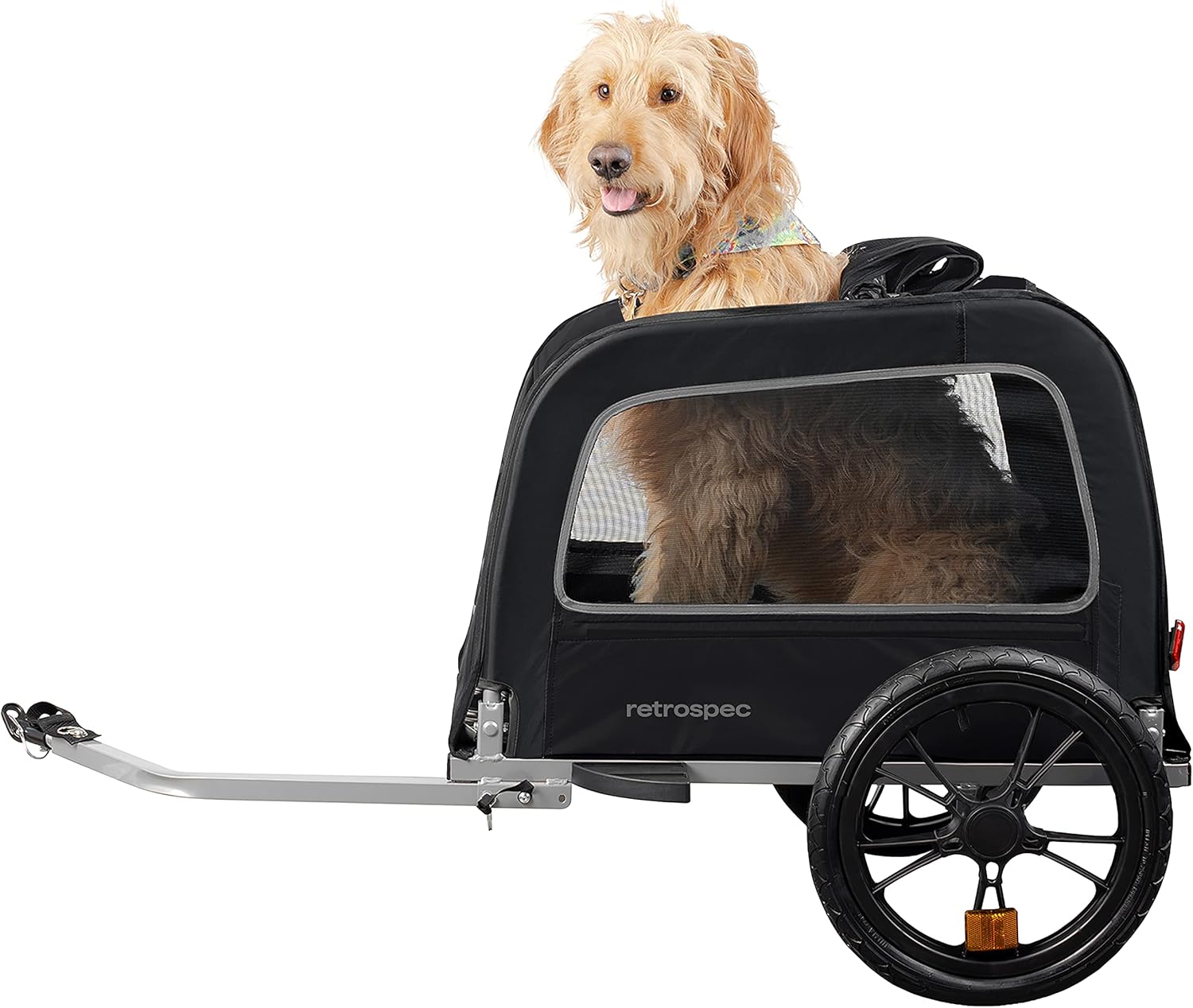 Retrospec Rover Waggin' Pet and Dog Bike Trailer with Weather-Resistant Canopy & Mesh Shield - Foldable Frame, 16in Wheels with Storage Pouch & Internal Safety Leash Supports up to 50 lbs