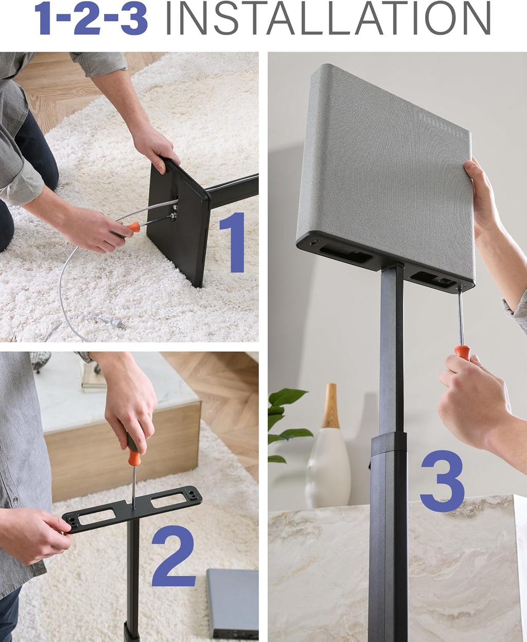 SANUS Height-Adjustable Speaker Stands Compatible with BRAVIA Theater Quad Speakers - 17 inch Height Adjustment - Easy Install with Install Hardware (Pair/Black)