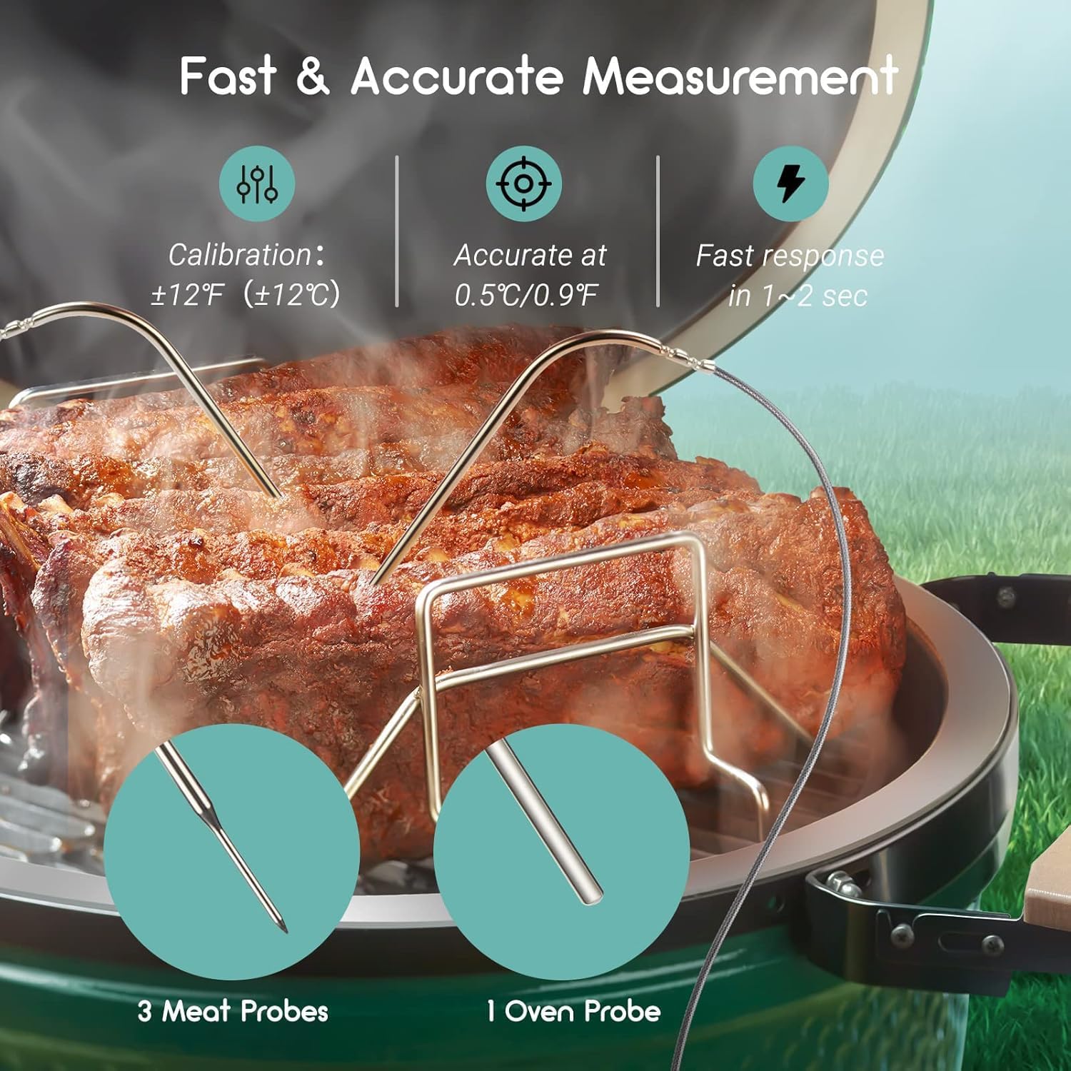 BBQ Temperature Controller Kit, Inkbird WiFi & Bluetooth Automatic Smoker Fan Controller, 3 Meat Probes & 1 Oven Probe, Build-in 5.0m/S High Efficient Fan for Ceramic Smokers, Kamado, Vision Grill