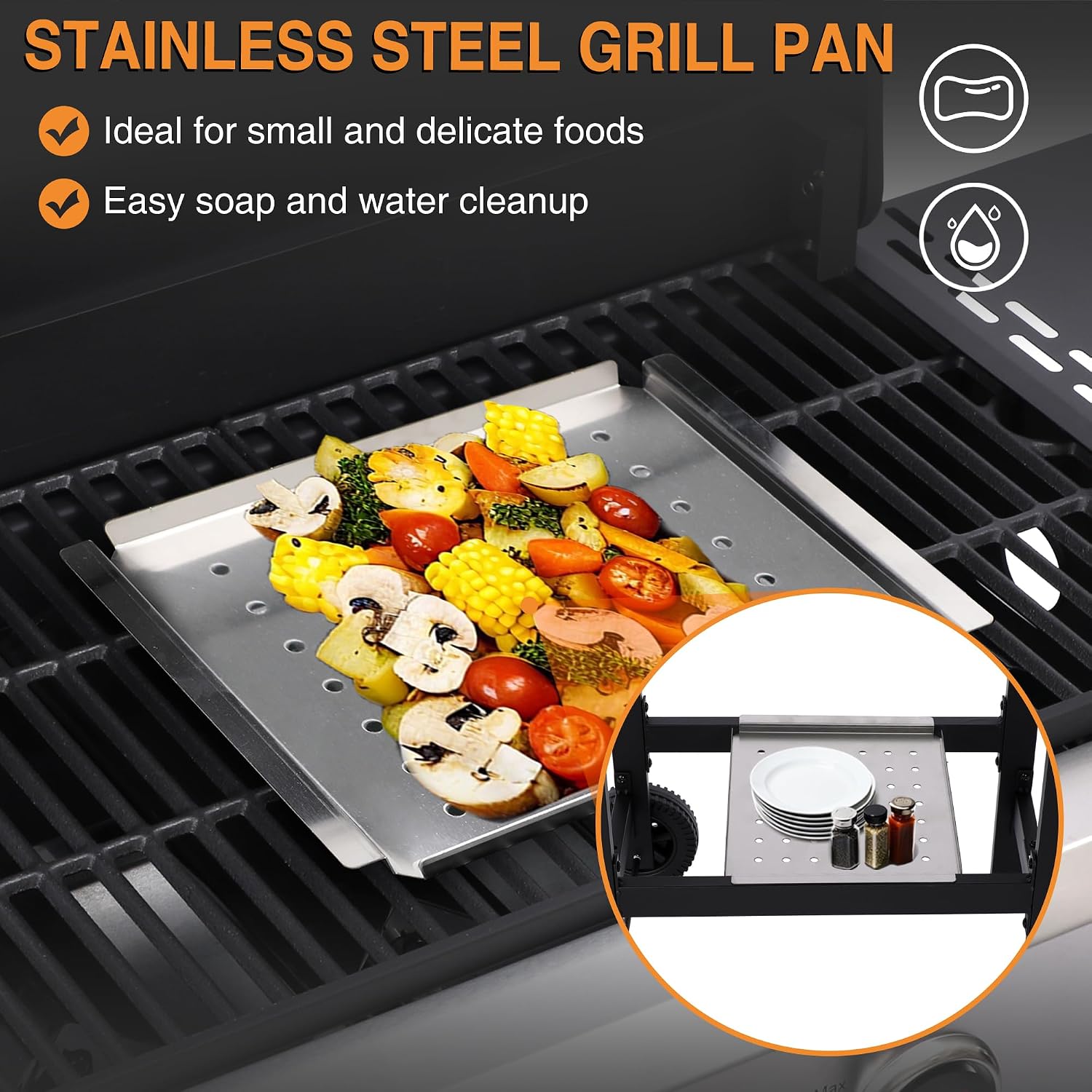 4 Burner Gas Grills Outdoor Cooking Propane Gas Grill BBQ Grill Portable Barbecue Grills with Cast Iron Grate, Pan and Folding Side Table 40000 BTU Output Easy-Clean