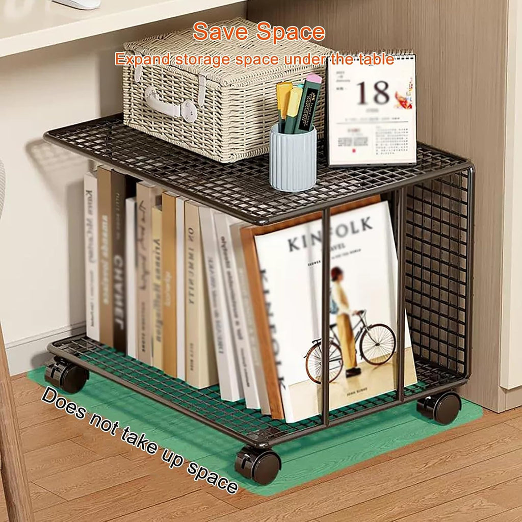 2-Tier Printer Stand Printer Cart, Under Desk Printer Shelf, Metal Printer Table with 360° Lockable Wheels, Storage Rack for 3D & Laser Printer, Scanner, Heat Press(White,48x38x37cm)