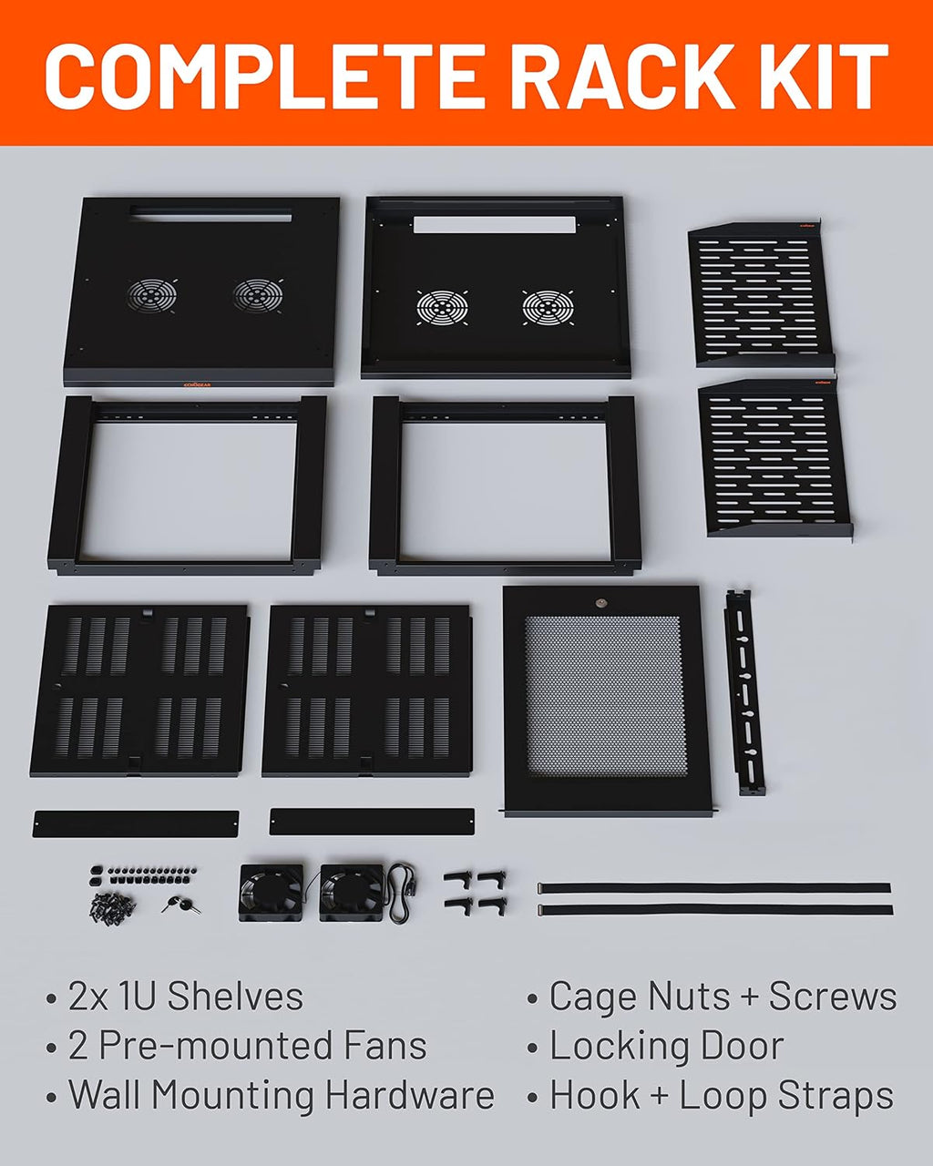 ECHOGEAR 9U Network Rack - Enclosed Wall Mount Rack Kit Includes 2X 1U Shelves, Pre-Mounted Fan, Lockable Door & Hardware - 600mm Depth Fits All Your AV Gear