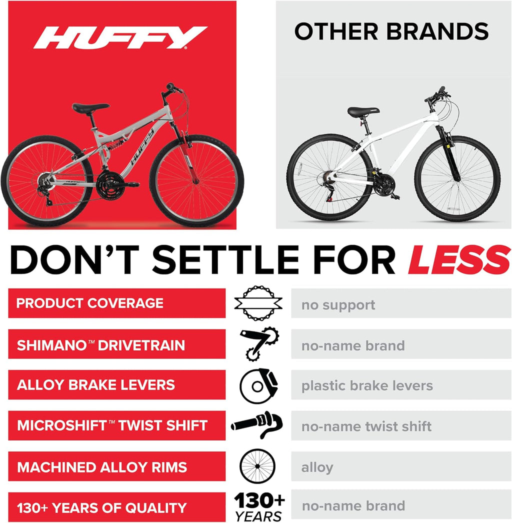 Huffy Stone Mountain Bike for Men and Women, 20'/24'/26', 6-Speed (20') or 21-Speed, Front or Dual Suspension (Varies), Multiple Colors, Adjustable Saddle, Shimano Equipped, All-Terrain Tires
