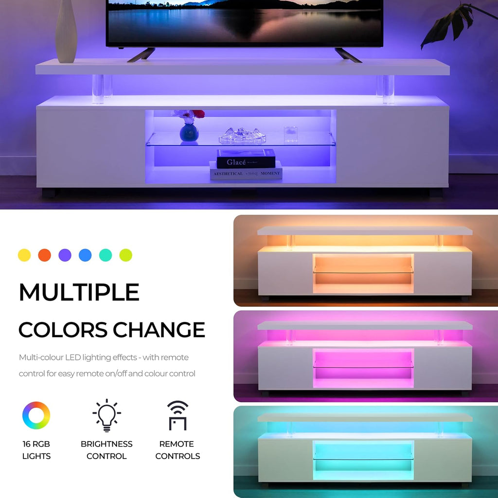 Cubehom White TV Stands for Living Room LED TV Stand Modern TV Stand with Storage for 55/60/65 inche TVs Entertainment Center for Living Room